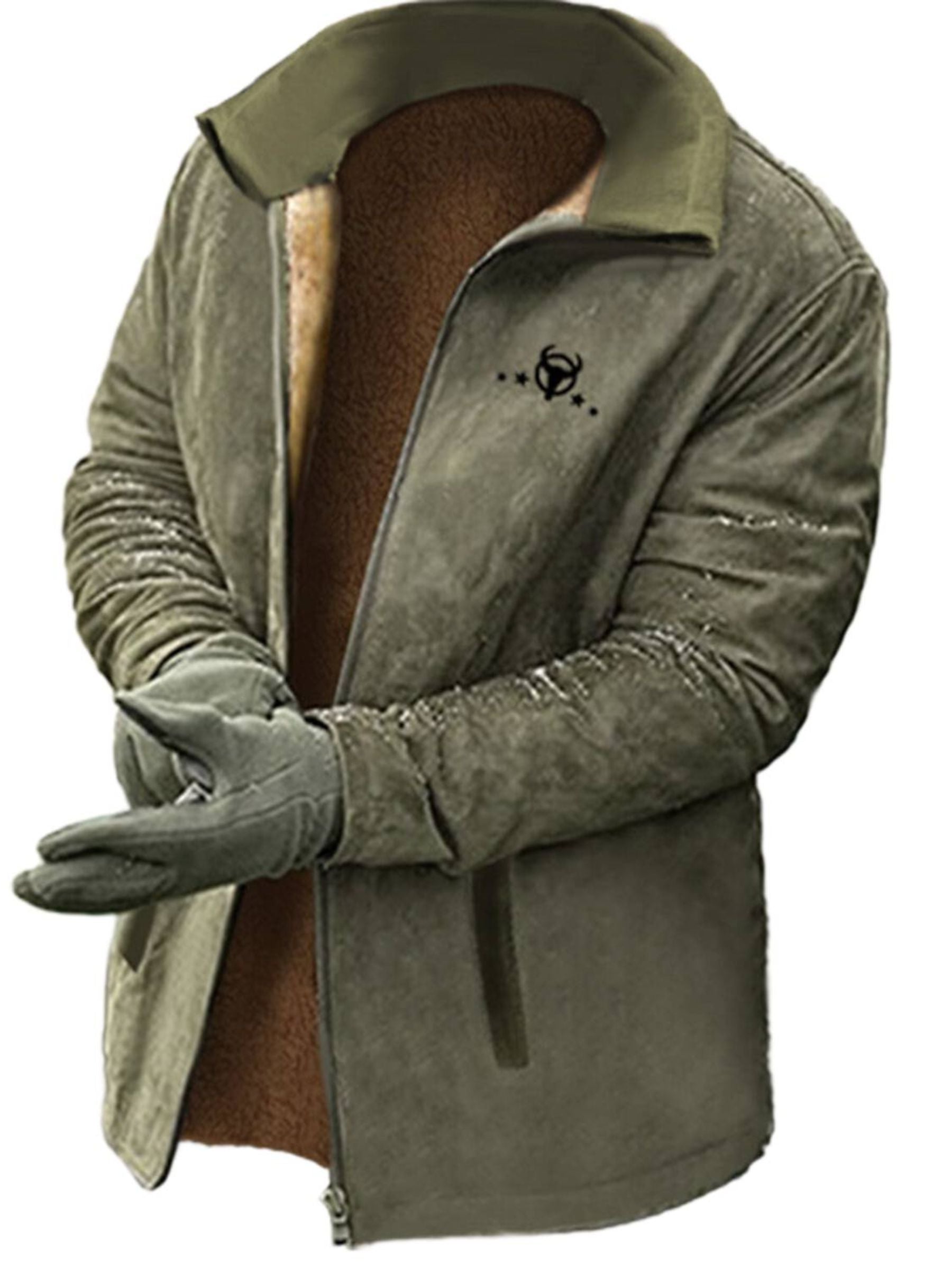 Men's Suit Winter Warm Fashion Brown Daily Cowboy Jacket Army Green