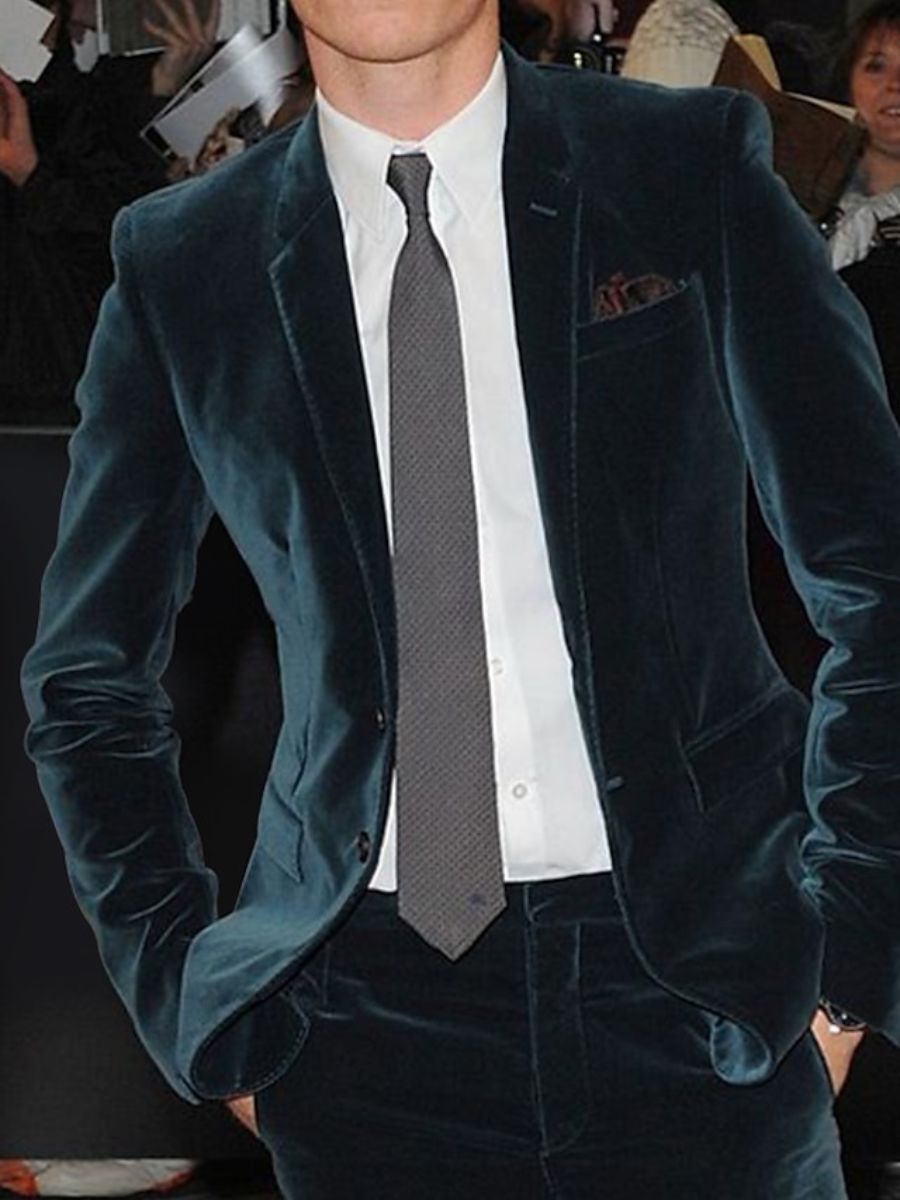 Burgundy Men's Velvet Single Breasted Two-Buttons Solid Wedding Party Suit Jacket Blue Green
