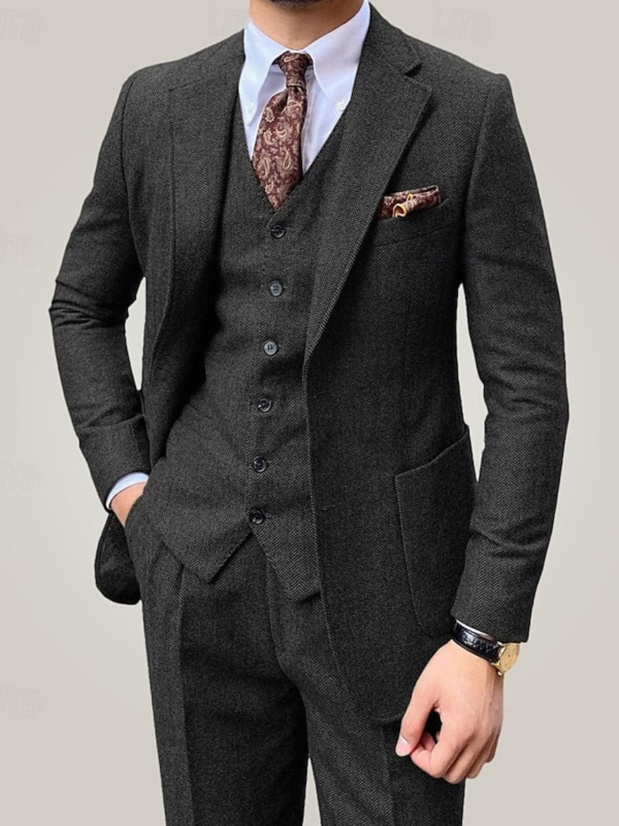 Brown Men's Party 3 Pieces Single Breasted Two-Buttons Wedding Daily Suits Dark Gray