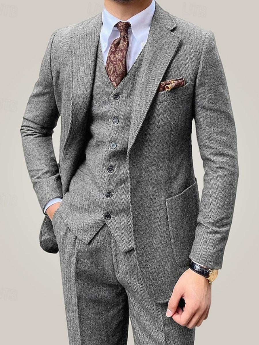 Brown Men's Party 3 Pieces Single Breasted Two-Buttons Wedding Daily Suits Light Gray
