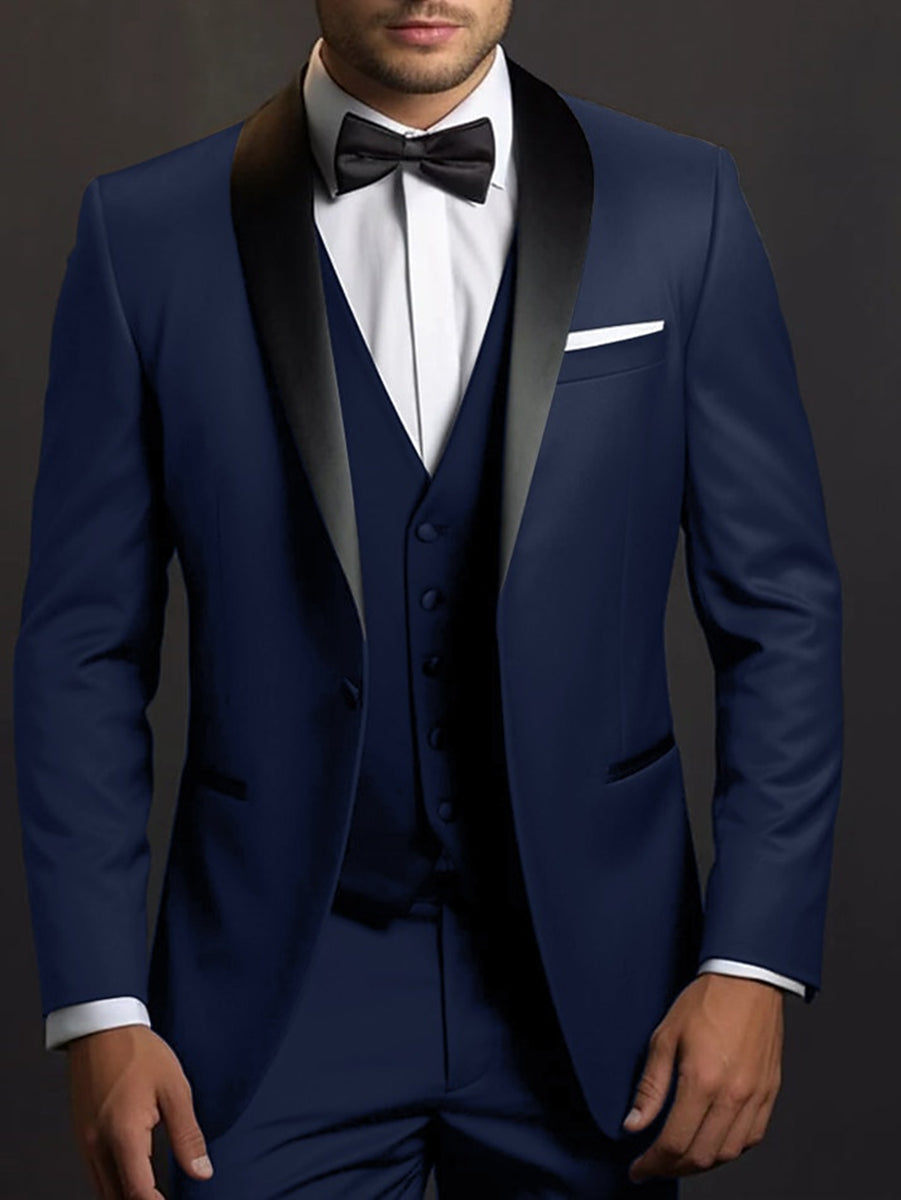 Black Men's Party 3 Pieces Single Breasted One-Button Wedding Daily Suits Dark Blue
