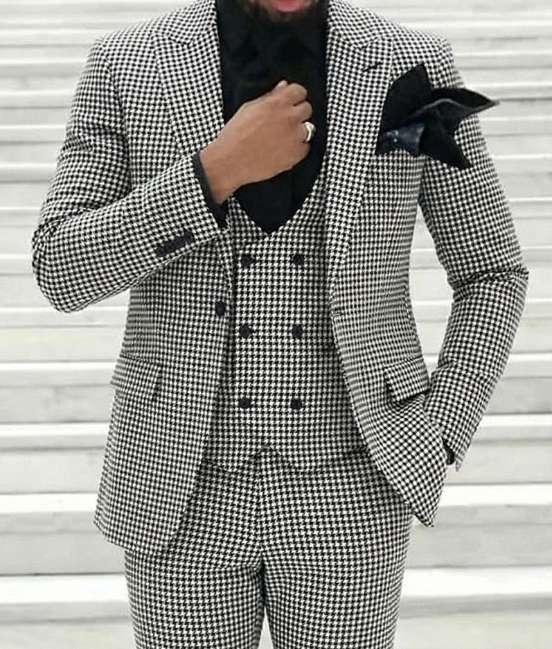 Black White Party Men's Retro Daily Tweed Single Breasted One-Button Party Casual Wedding Suits