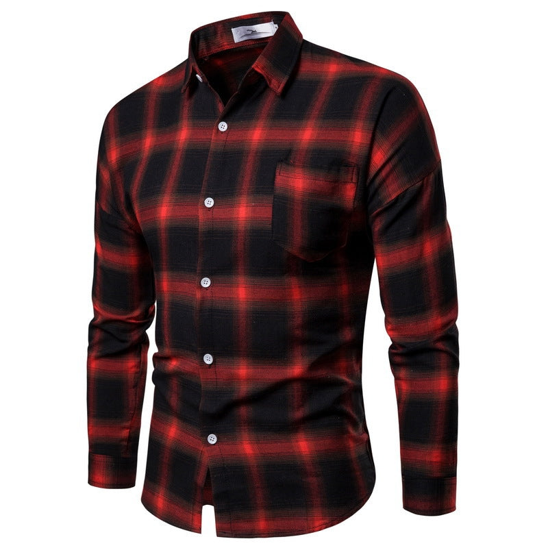 Men's Loose Long Sleeves Casual Plaid Shirt Red