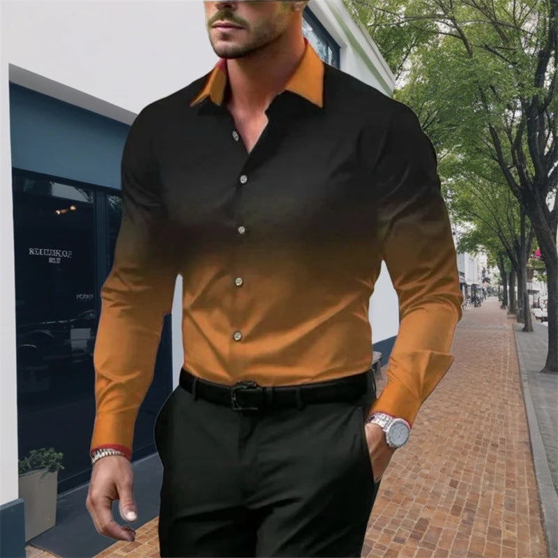 Men's Standard Fit Long Sleeves Casual Gradient Color Shirt Gold