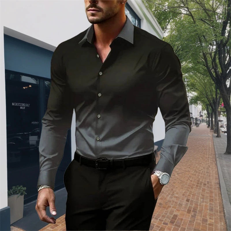 Men's Standard Fit Long Sleeves Casual Gradient Color Shirt Gray