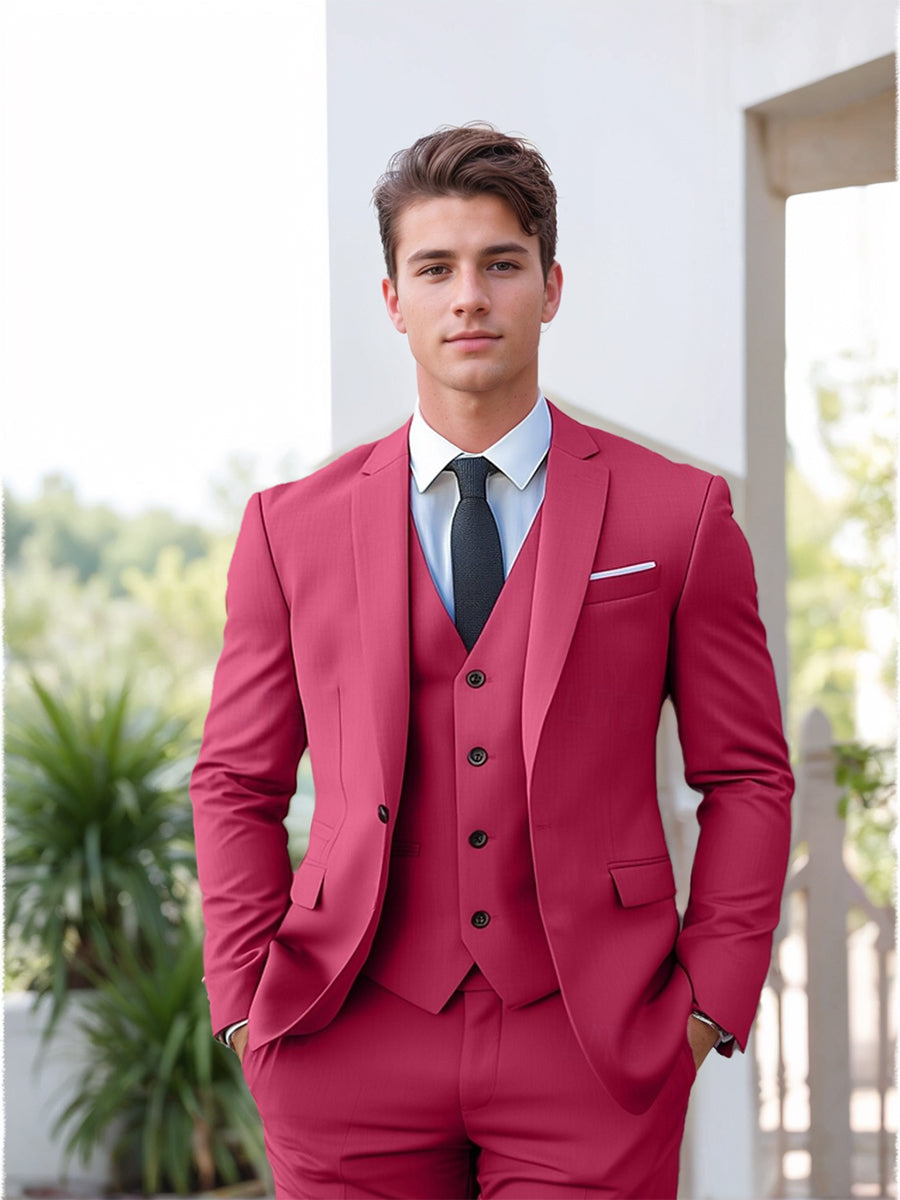 Fuchsia Men's Single Breasted Two-Buttons Standard Fit Solid Color Beach Wedding Prom Party Suits Fuchsia