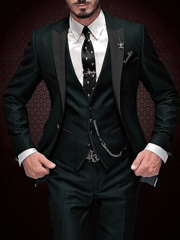 Men's 3 Pieces Standard Fit Single Breasted One-button Wedding Party Suits Dark Green