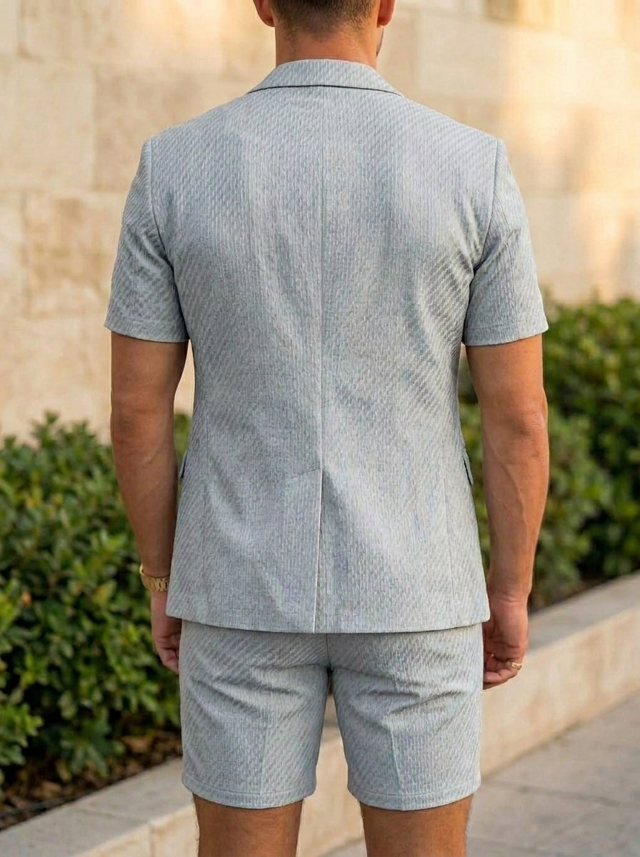 Men's Single Breasted One-Button 2 Pieces Solid Color Suits Short Sleeves White