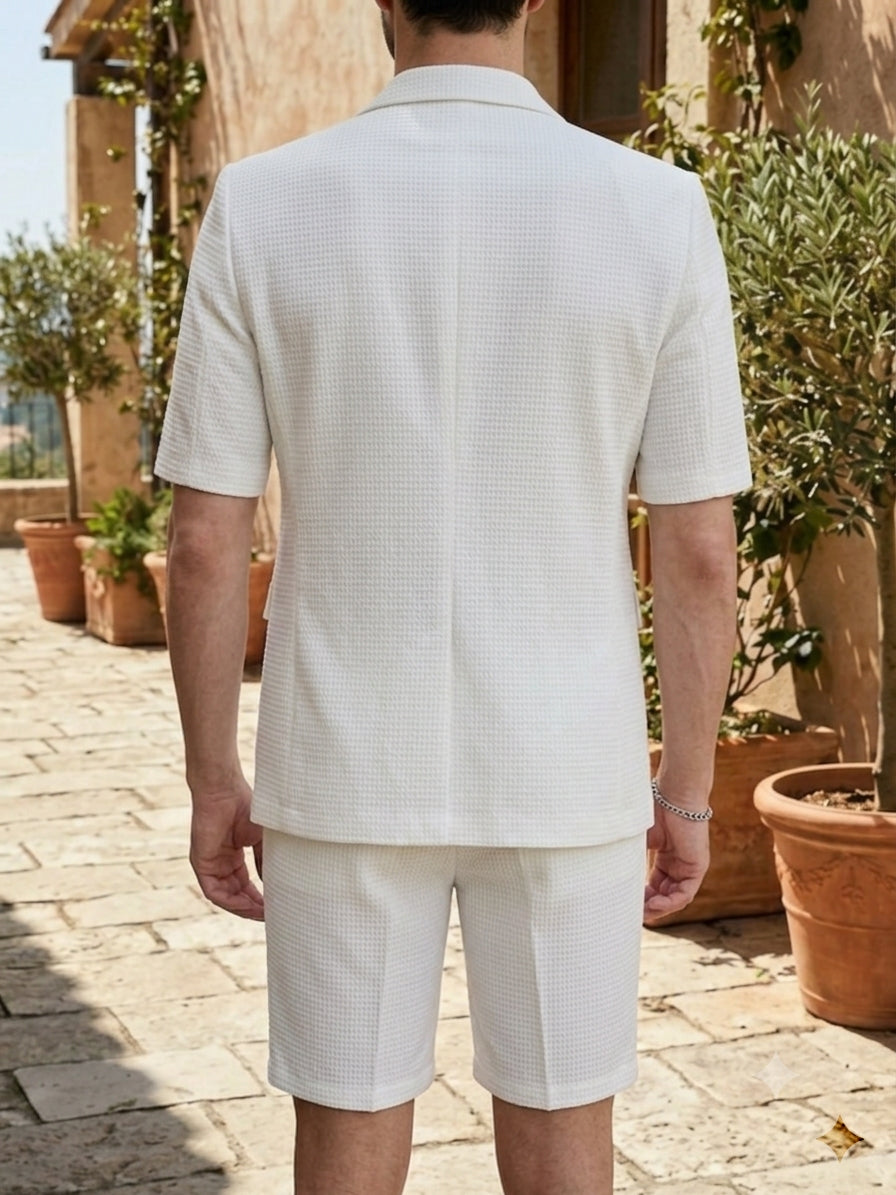 Men's Single Breasted Two-Buttons 2 Pieces Thin High-End Suit Short Sleeves Coffee