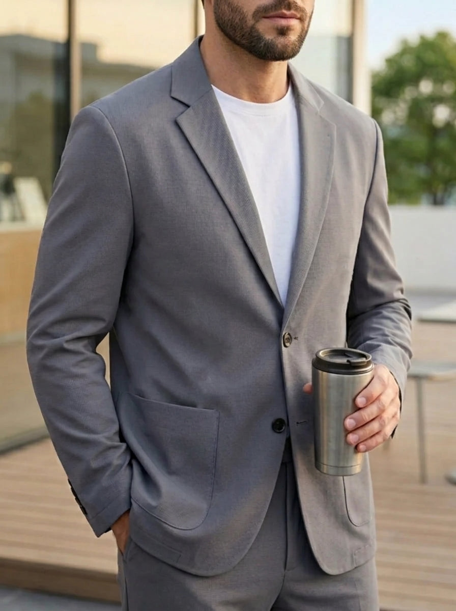 Men's No-Iron Ice Silk Sun Protection Jacket Single-Breasted Two-Buttons Ultra-Thin High-Elastic Gray