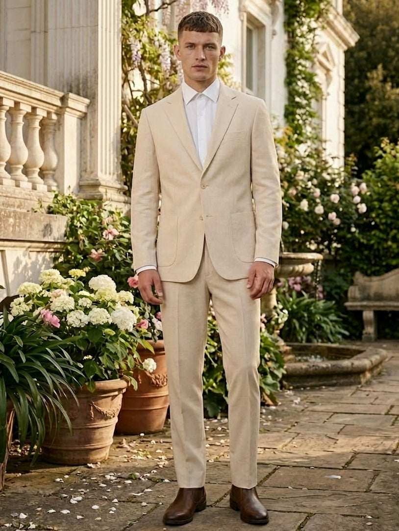 Men's Tailored 2-Piece Lightweight Suit Jacket Beige