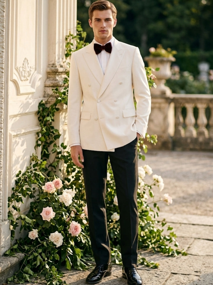Men's 3-Piece Wool Double-Breasted Suit Jacket White