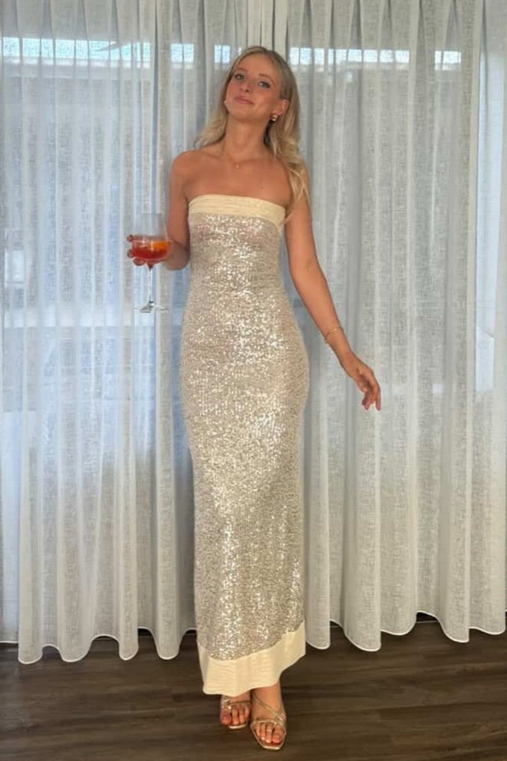 Modern Sequin Strapless Prom Gown with Minimalist Design and Glamorous Finish