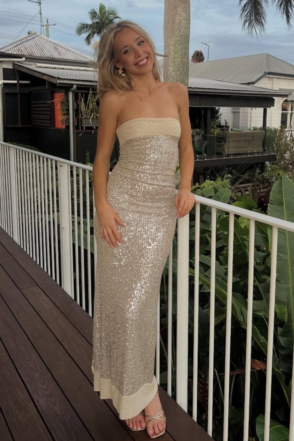 Modern Sequin Strapless Prom Gown with Minimalist Design and Glamorous Finish