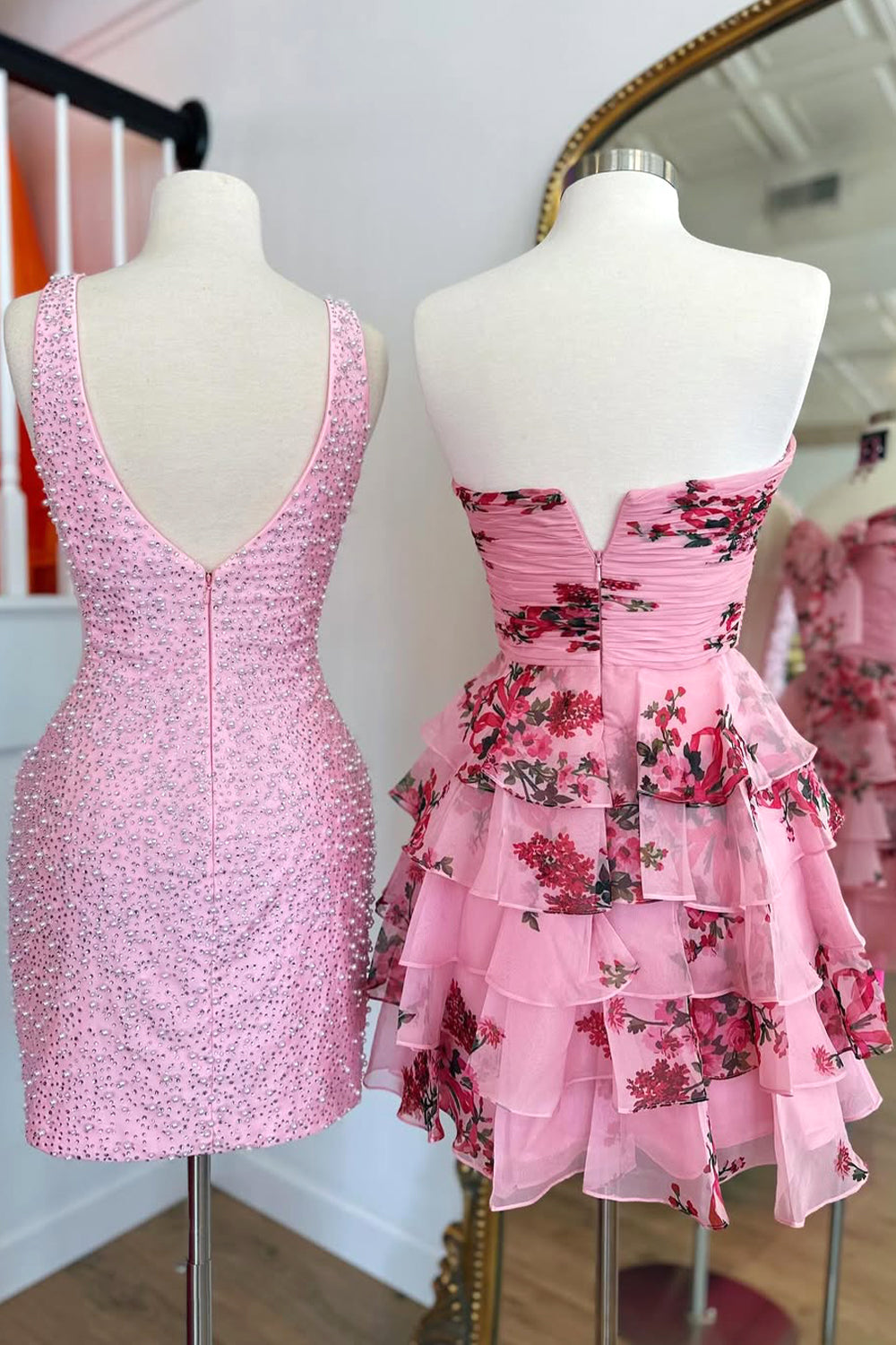 Newly A-Line Sweetheart Blue Printed Short Tiered Homecoming Dress