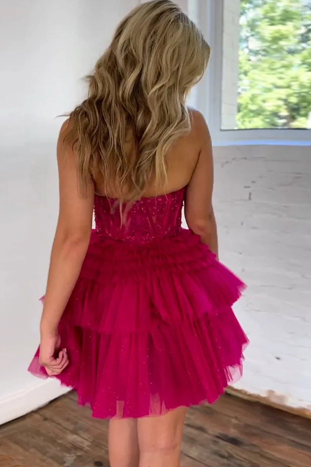Glitter Tulle Sweetheart A-Line Short Layered Dress Homecoming Dress