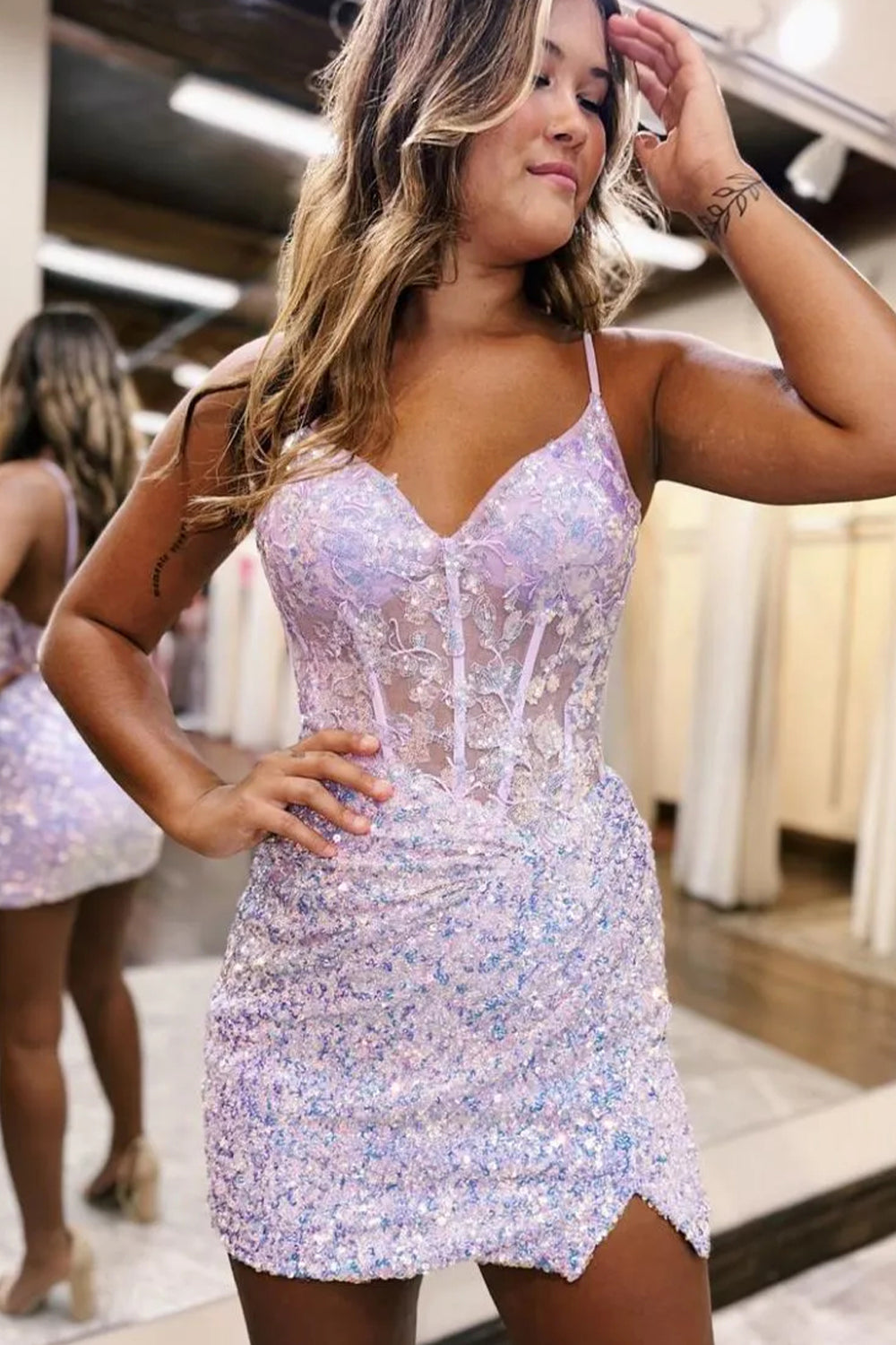 Stunning Sparkly Backless Spaghetti Straps Short Tight Sequin Dress Homecoming Dress