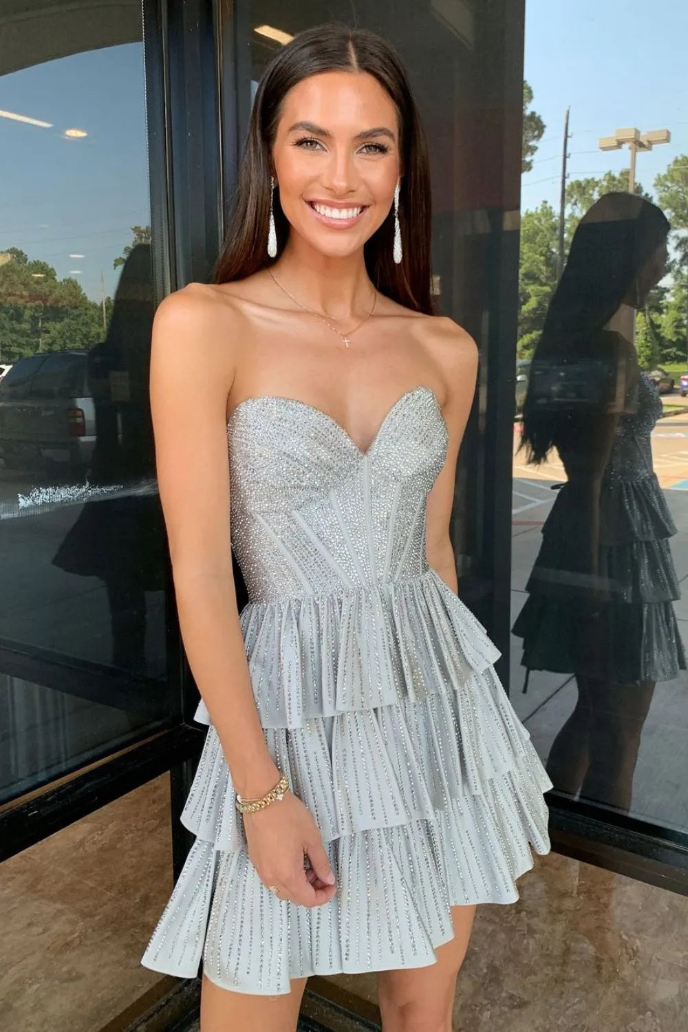 Gorgeous A-Line Silhouette with Sweetheart Neckline and Tiered Beaded Skirt Homecoming Dress