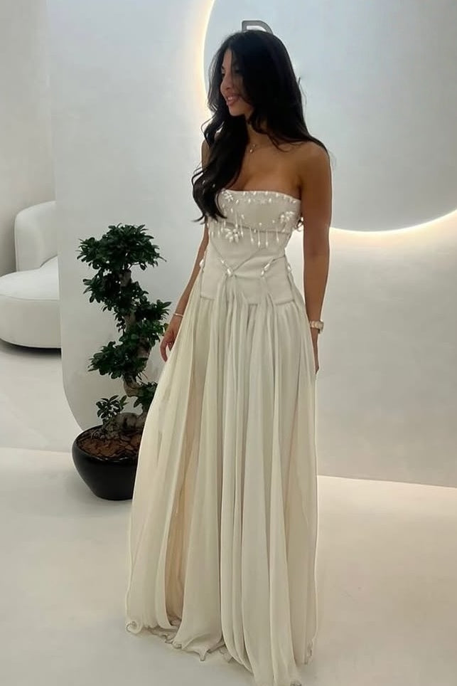 Pretty A Line Strapless/Sweetheart Silver/Light Pink Long Party Dress with Ruffles