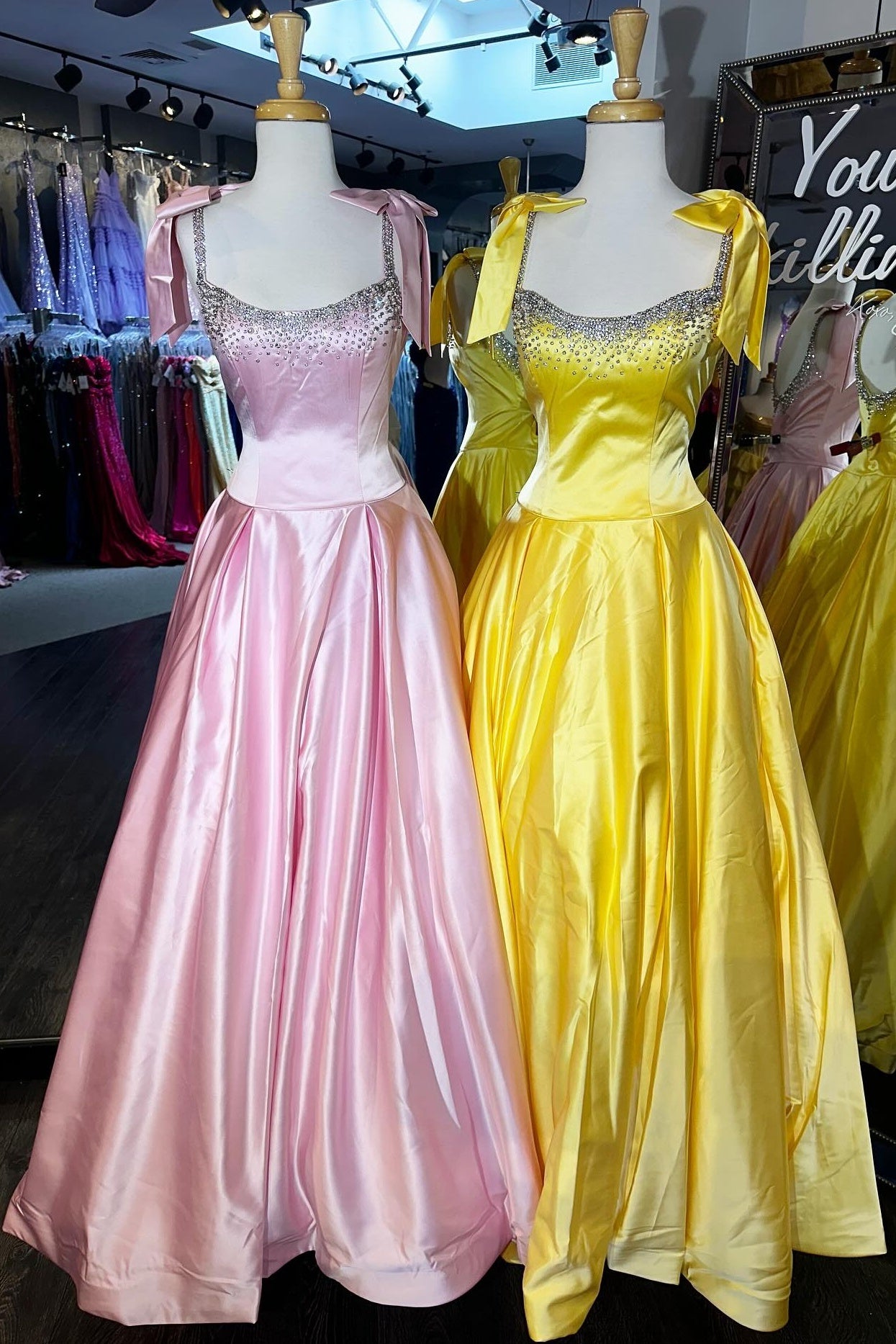 Pretty A Line Spaghetti Straps Pink Long Prom Dress with Beading Bowknot