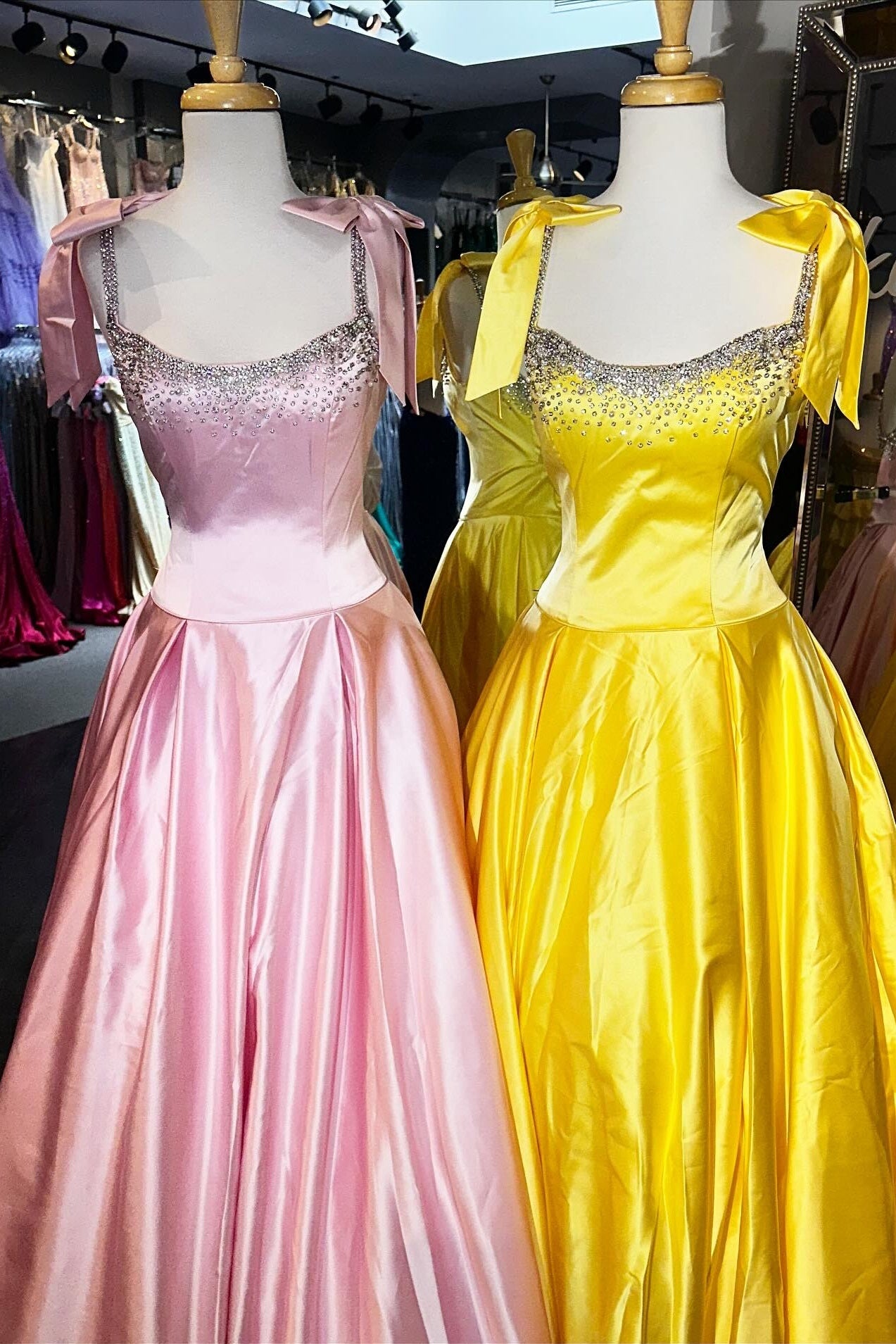 Pretty A Line Spaghetti Straps Pink Long Prom Dress with Beading Bowknot