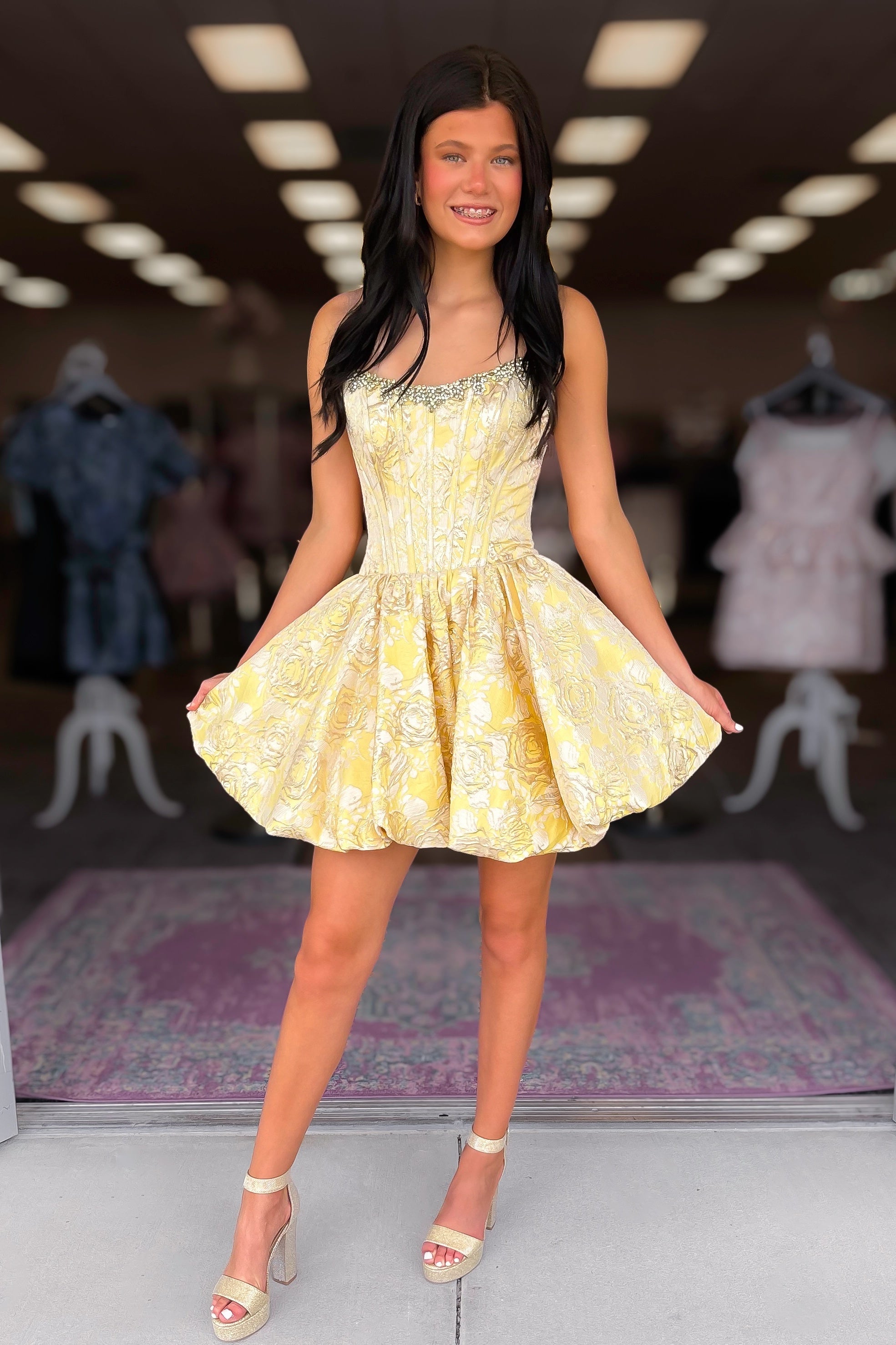 Pretty A Line Strapless Light Yellow Corset Homecoming Dress with Beading