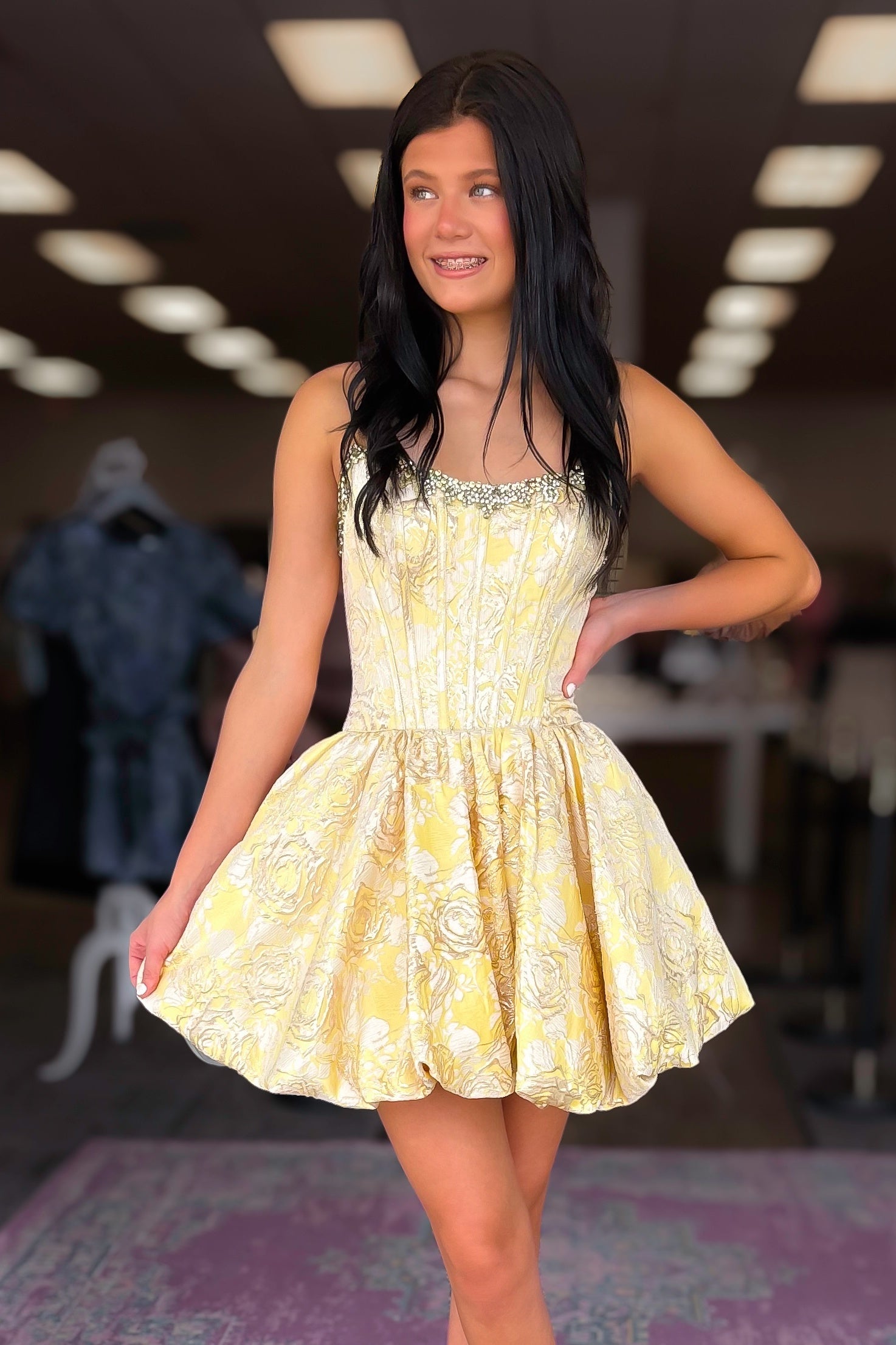 Pretty A Line Strapless Light Yellow Corset Homecoming Dress with Beading
