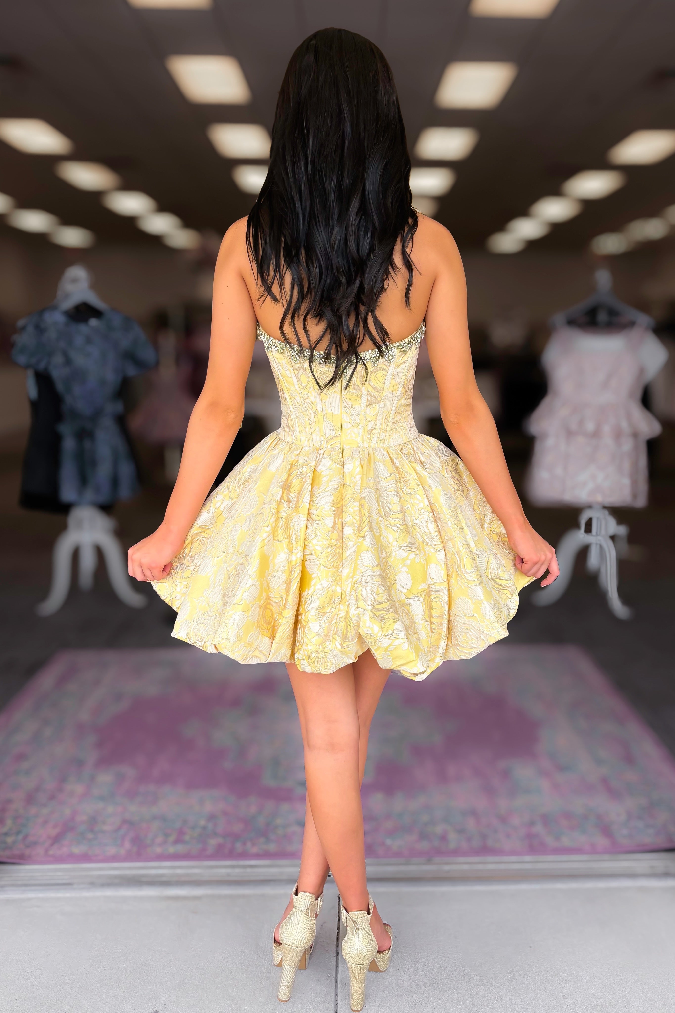 Pretty A Line Strapless Light Yellow Corset Homecoming Dress with Beading