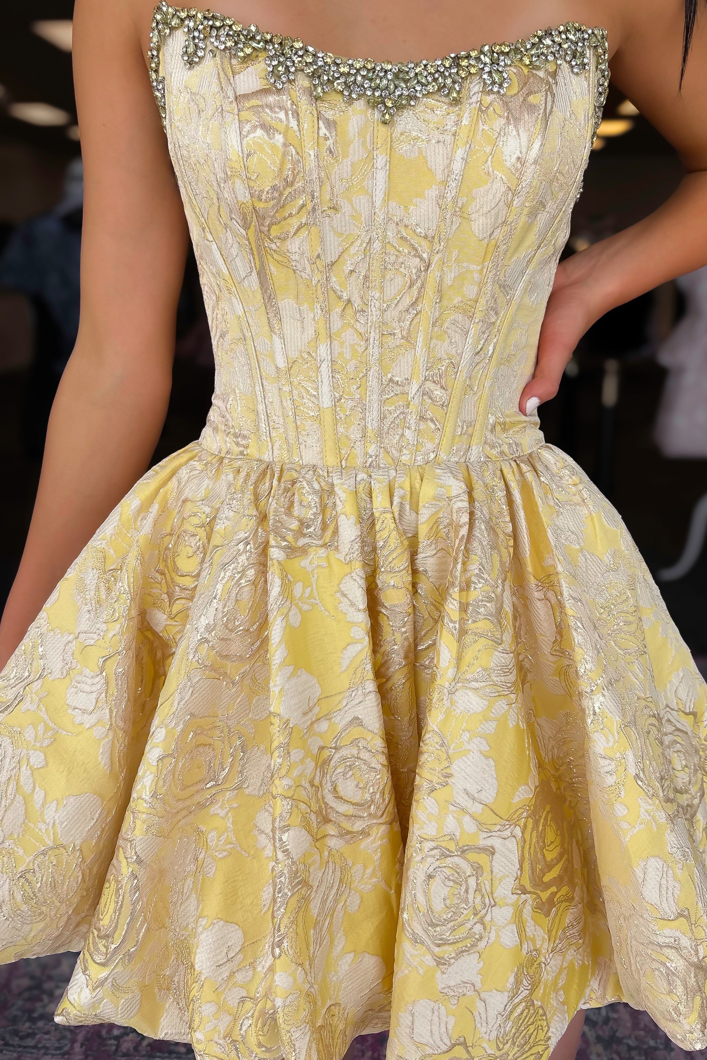 Pretty A Line Strapless Light Yellow Corset Homecoming Dress with Beading