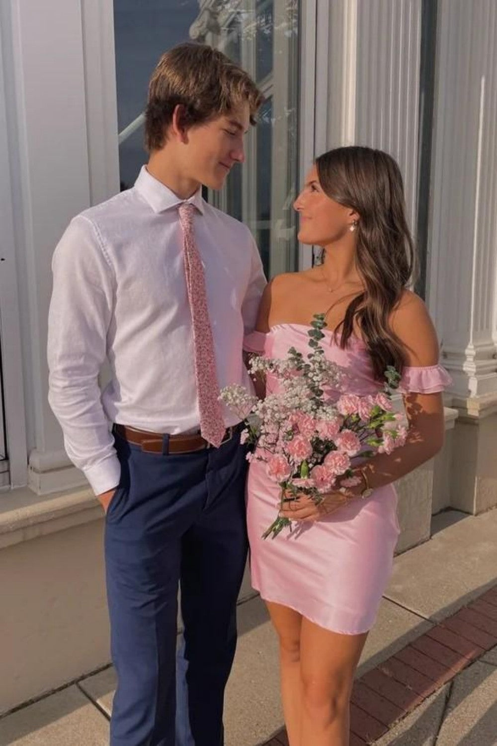 Pretty Satin Off-the-Shoulder Bodycon Mini Homecoming Dress