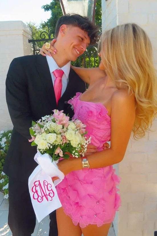 Pretty Sheath Sweetheart Hot Pink Short Homecoming Dress with Appliques