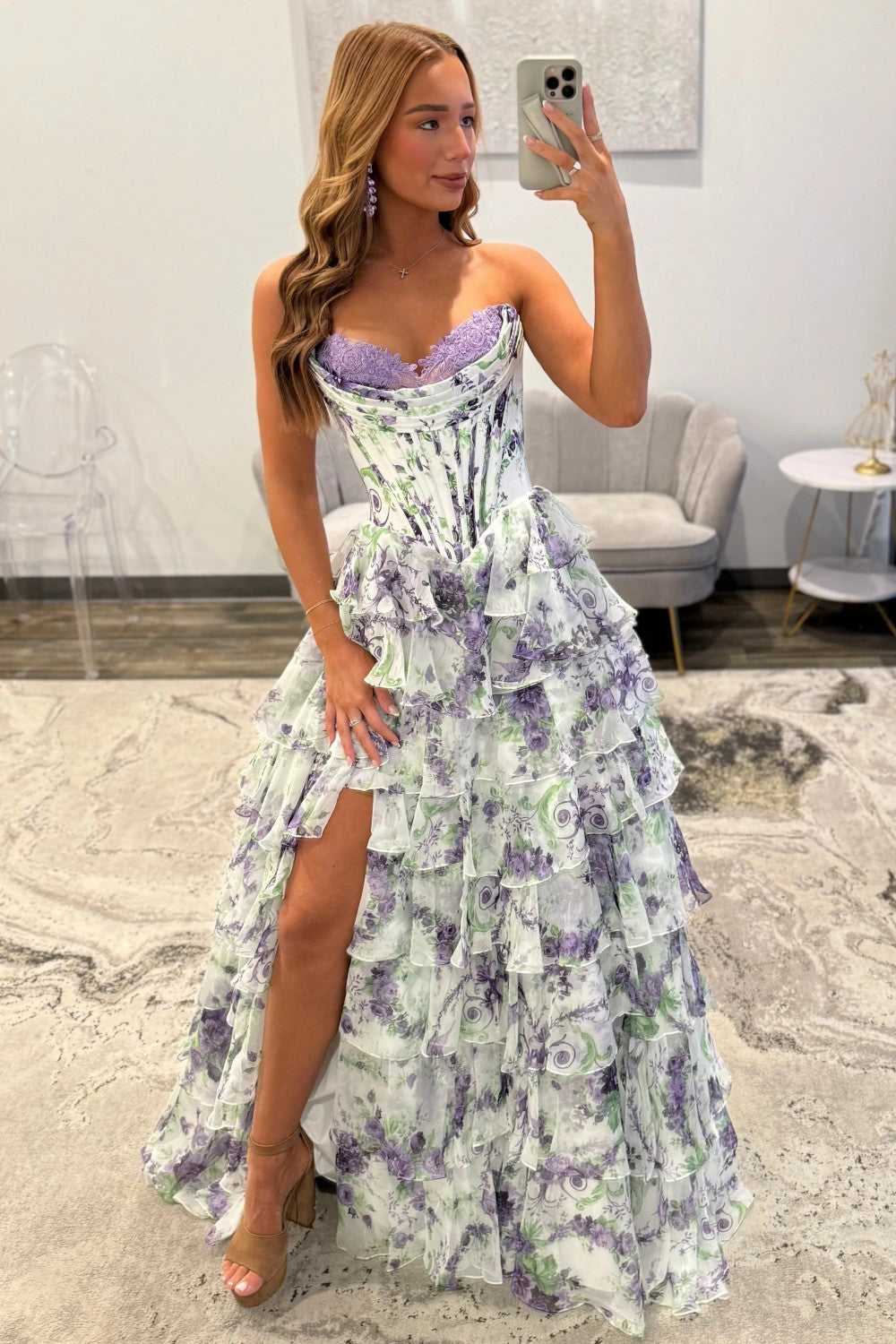 Princess A Line Sweetheart Pink Corset Prom Dress with Ruffles Appliques