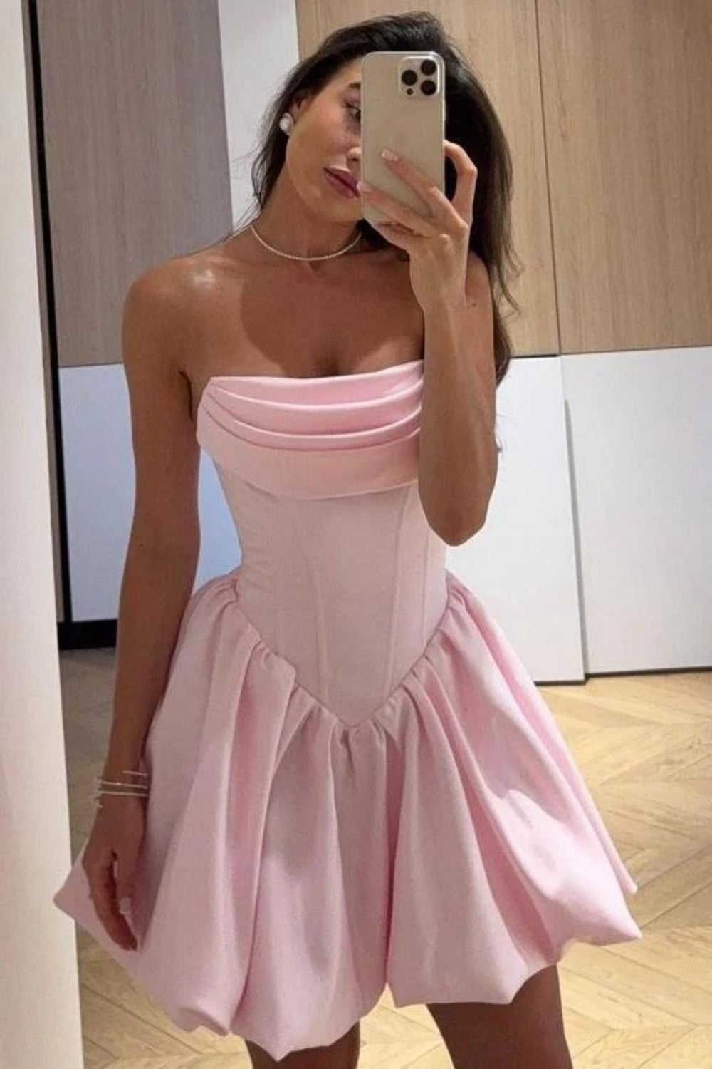 Princess-Inspired Pink Homecoming Dress with Bubble A-Line Skirt