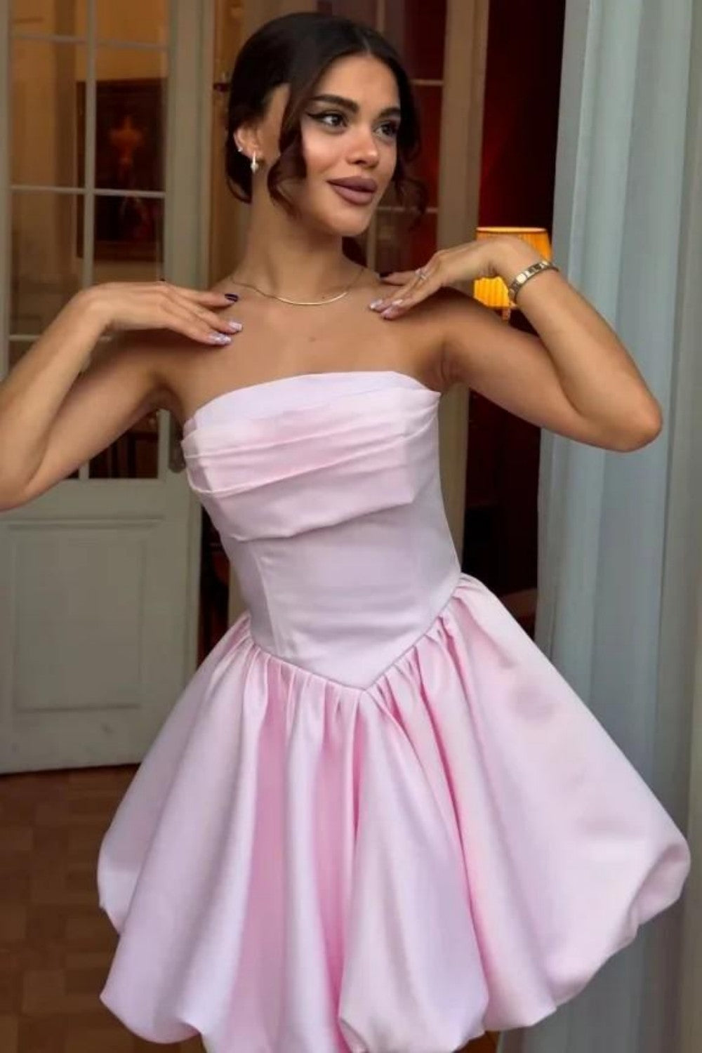 Princess-Inspired Pink Homecoming Dress with Bubble A-Line Skirt
