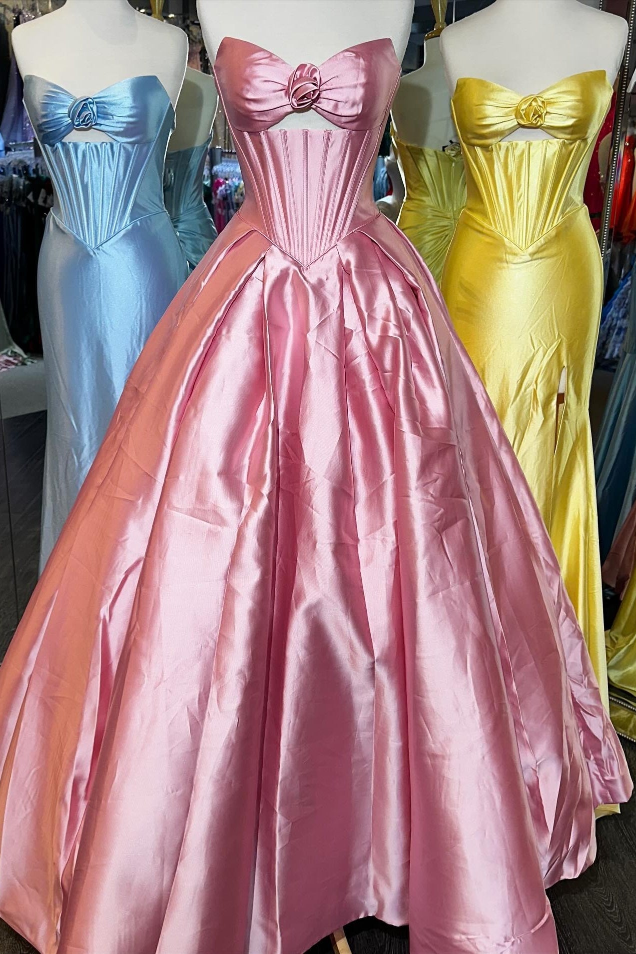 Princess A Line Sweetheart Pink Corset Prom Dress with 3D Flowers Keyhole