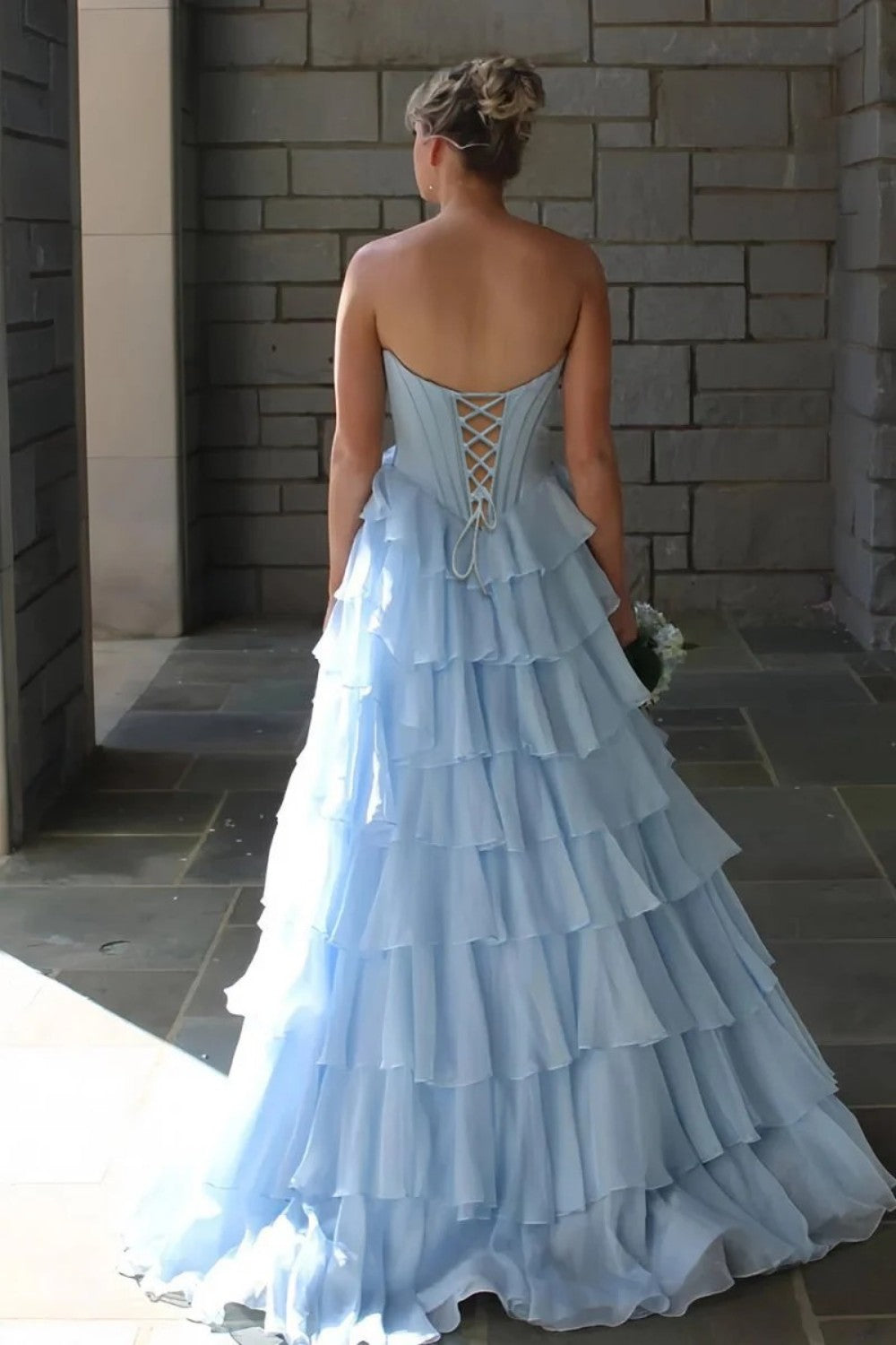 Princess A Line Sweetheart Red/Pink Corset Prom Dress with Ruffles