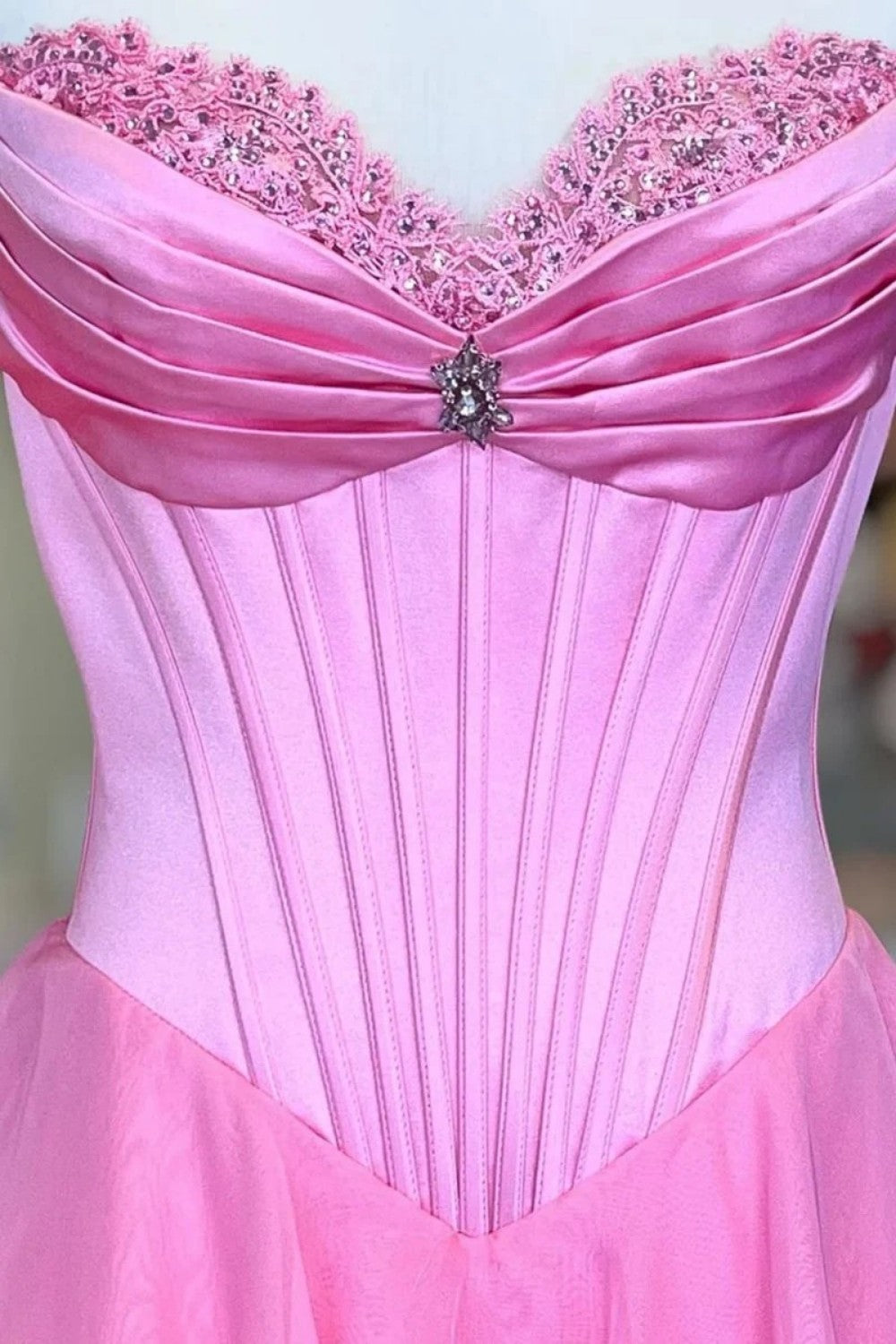 Princess A Line Sweetheart Red/Pink Corset Prom Dress with Ruffles
