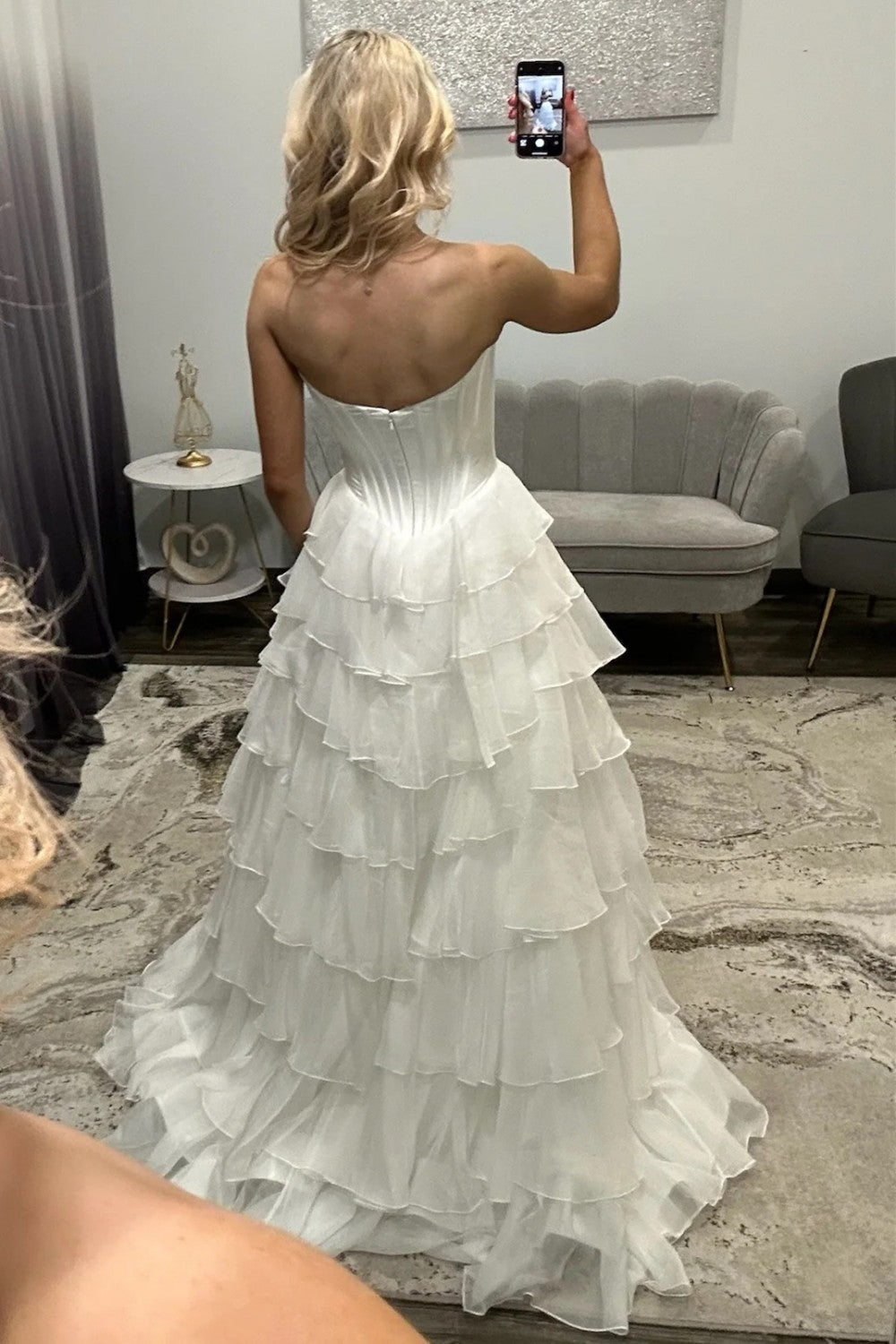Romantic Yellow Sweetheart Corset Tiered Ruffle Chiffon Ball Gown Prom Dress