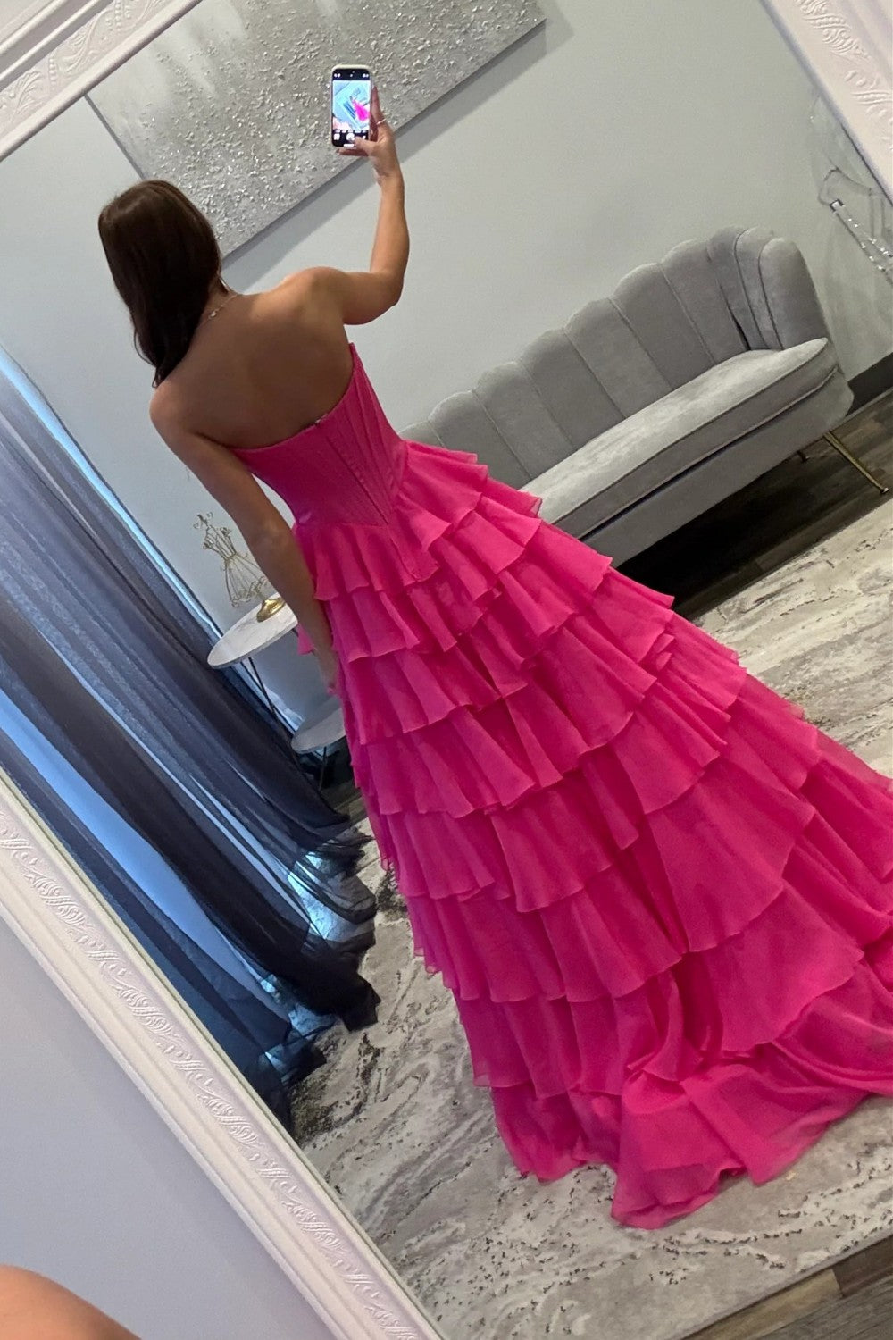 Romantic Yellow Sweetheart Corset Tiered Ruffle Chiffon Ball Gown Prom Dress