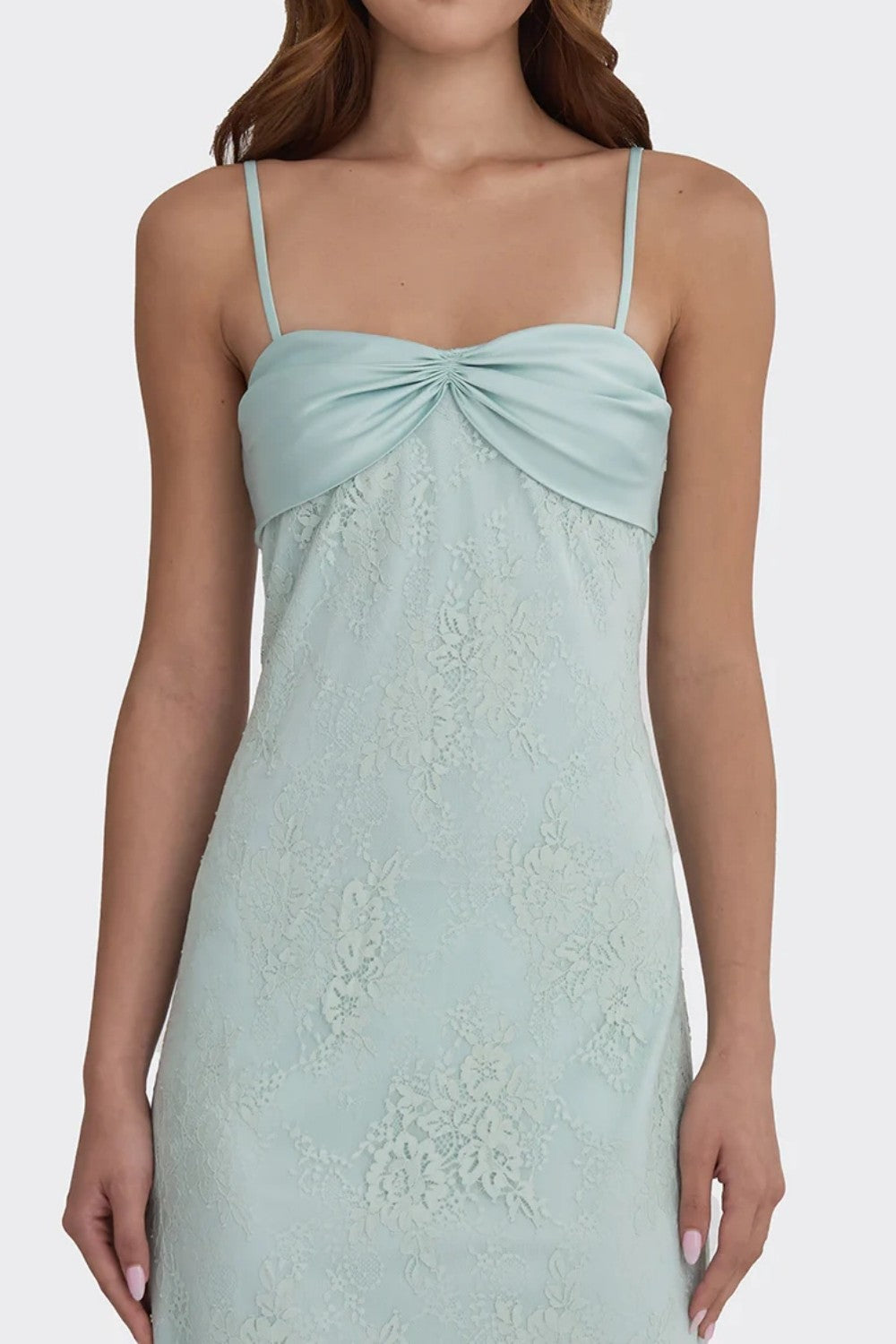 Romantic Blush Pink Lace Spaghetti Straps Prom Dress with Ruched Bodice