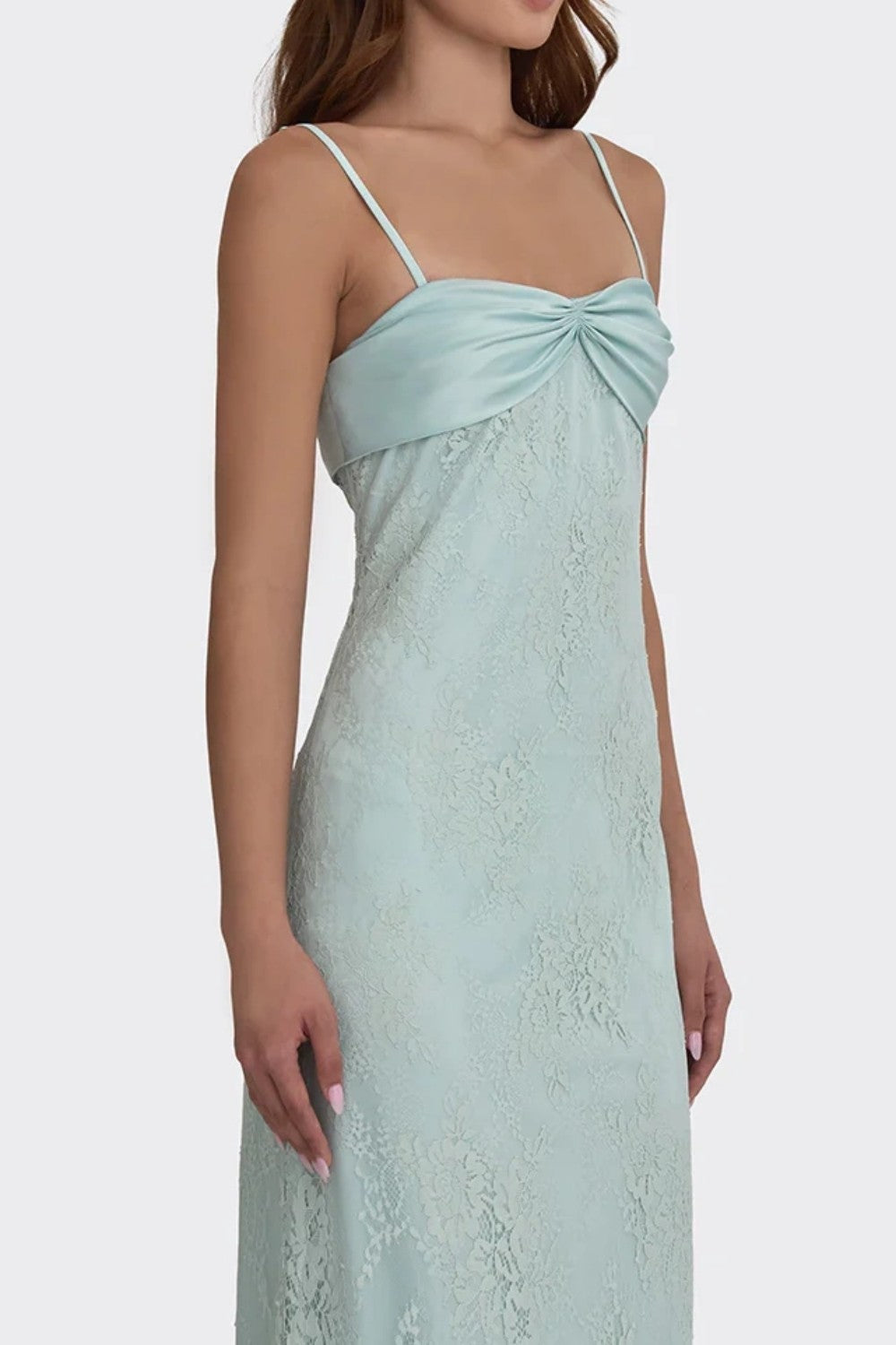 Romantic Blush Pink Lace Spaghetti Straps Prom Dress with Ruched Bodice