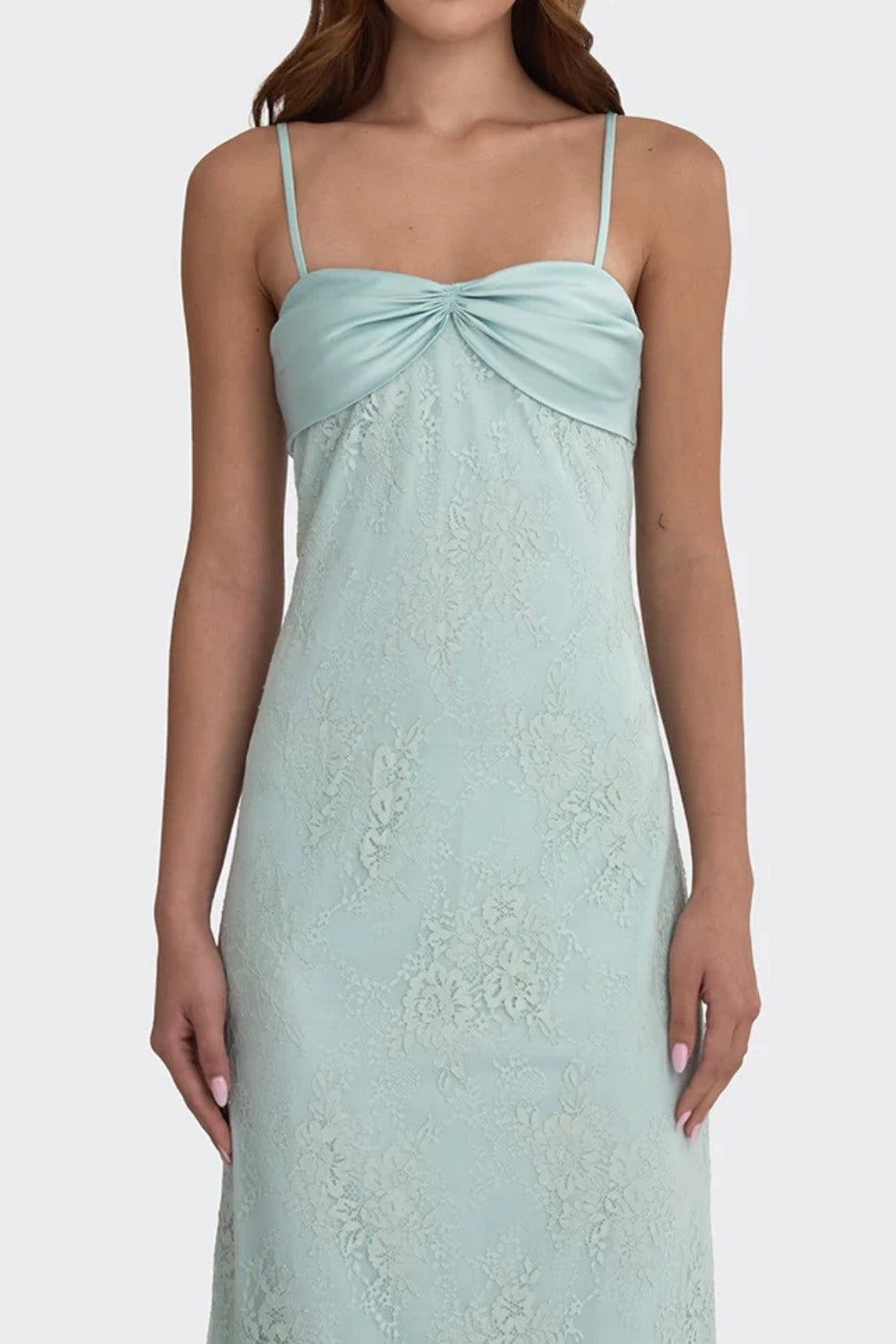 Romantic Blush Pink Lace Spaghetti Straps Prom Dress with Ruched Bodice