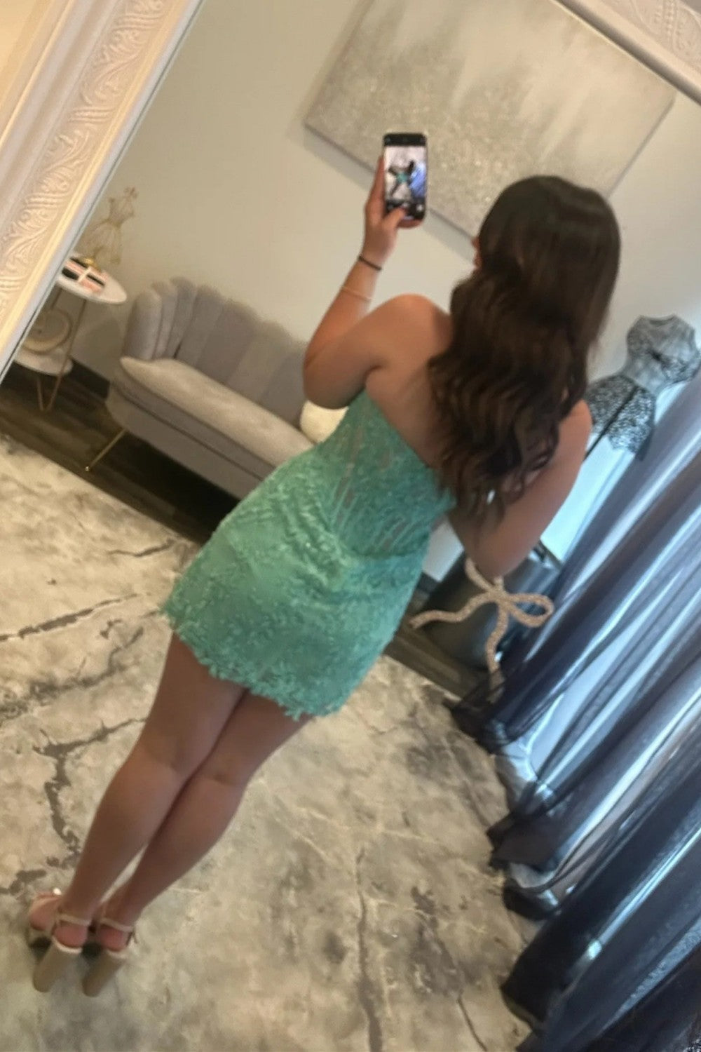 Romantic Lace Sweetheart Corset Mini Homecoming Dress with Sheer Overlay