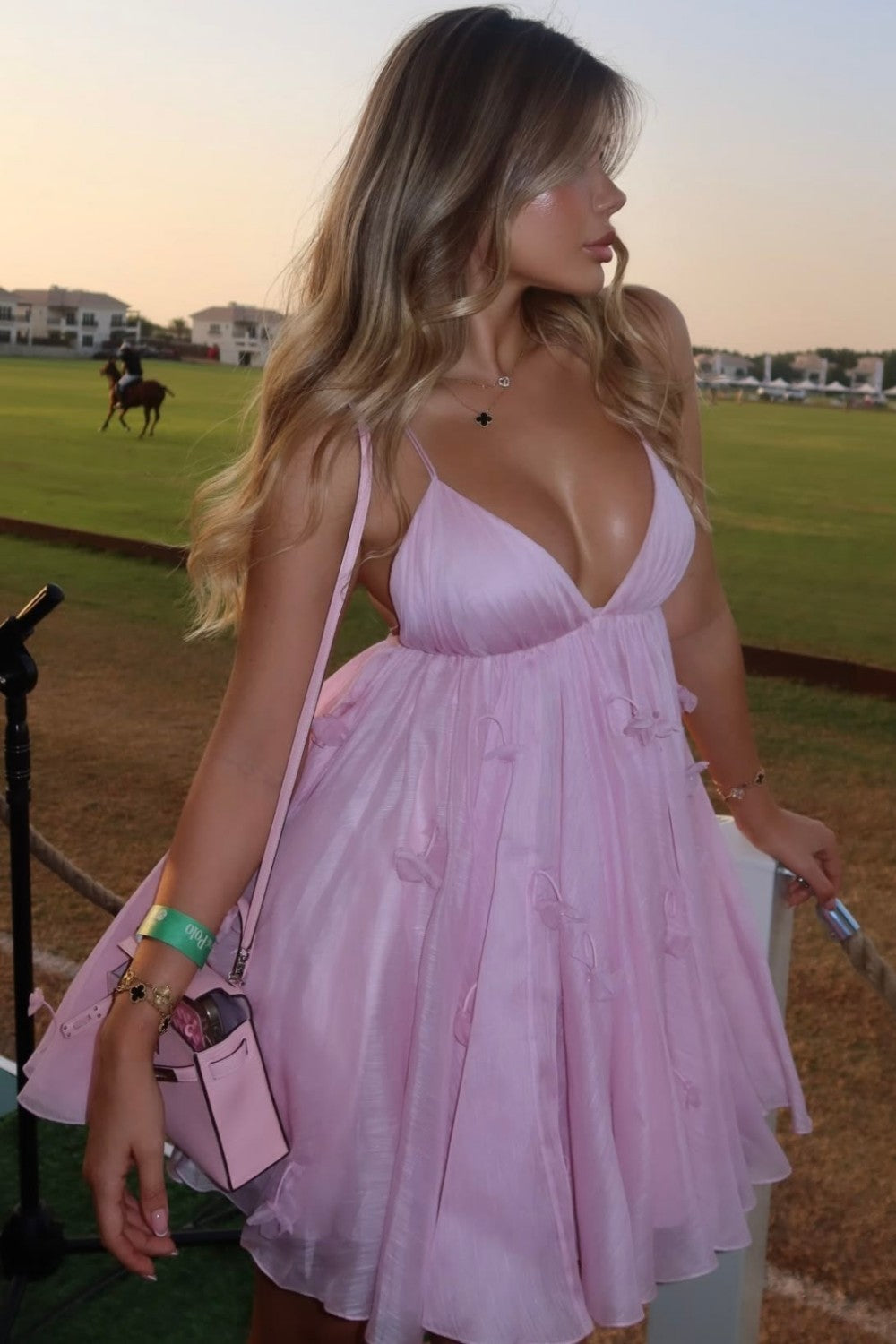 Romantic Pink Floral Homecoming Dress with Bow Detail and Spaghetti Straps