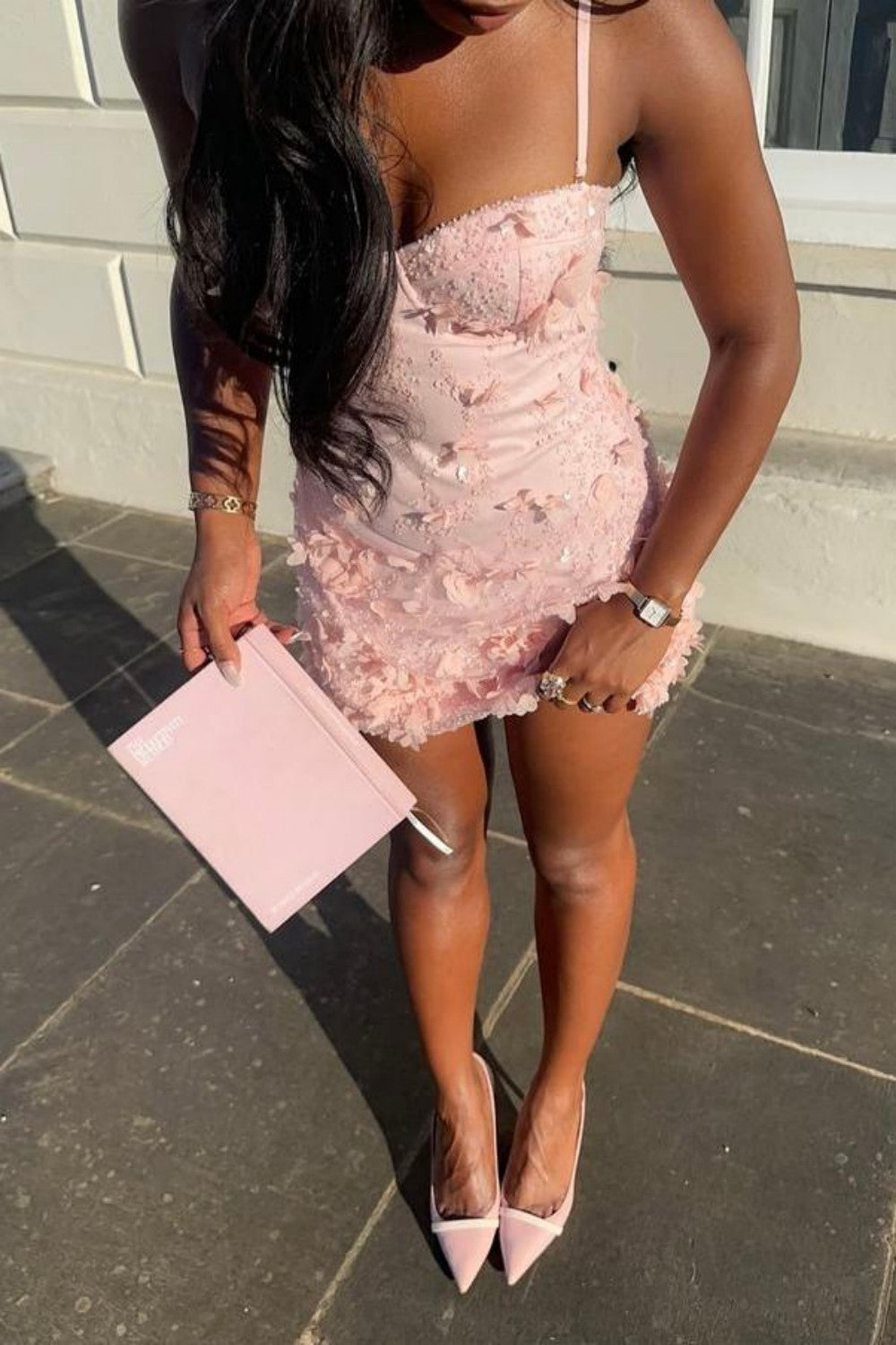 Romantic Pink Floral Lace Mini Homecoming Dress with Corset-Style Bodice