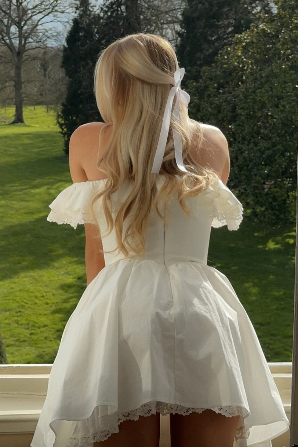 Romantic White Homecoming Dress with Off-the-Shoulder and Lace Accents