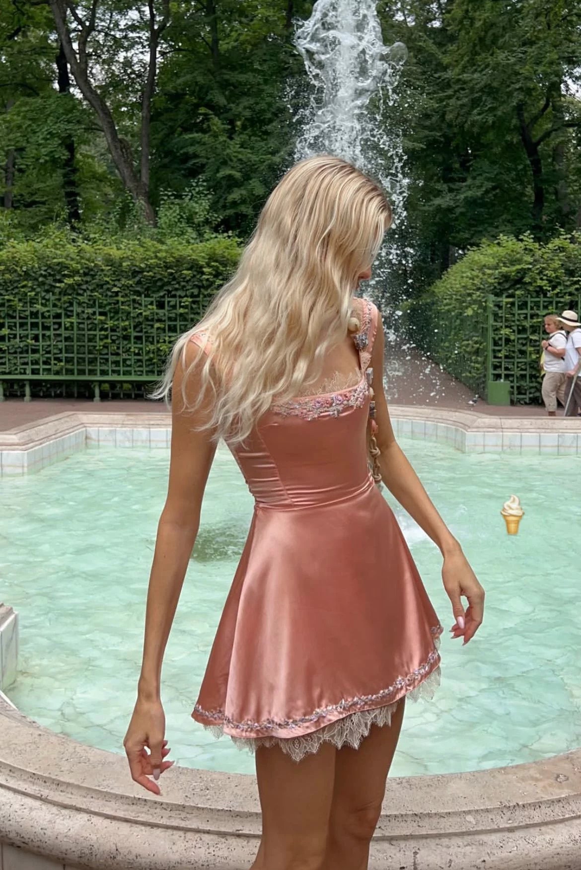 Rose Pink Satin Mini Homecoming Dress with Spaghetti Straps and Lace Trim