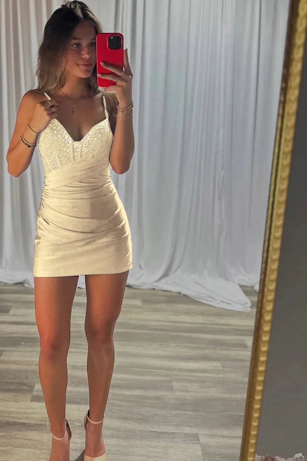 Sexy Glitter Spaghetti Straps Bodycon Homecoming Dress with Beading