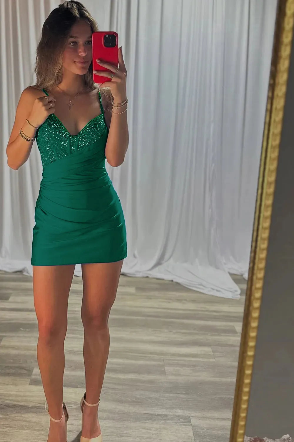 Sexy Glitter Spaghetti Straps Bodycon Homecoming Dress with Beading