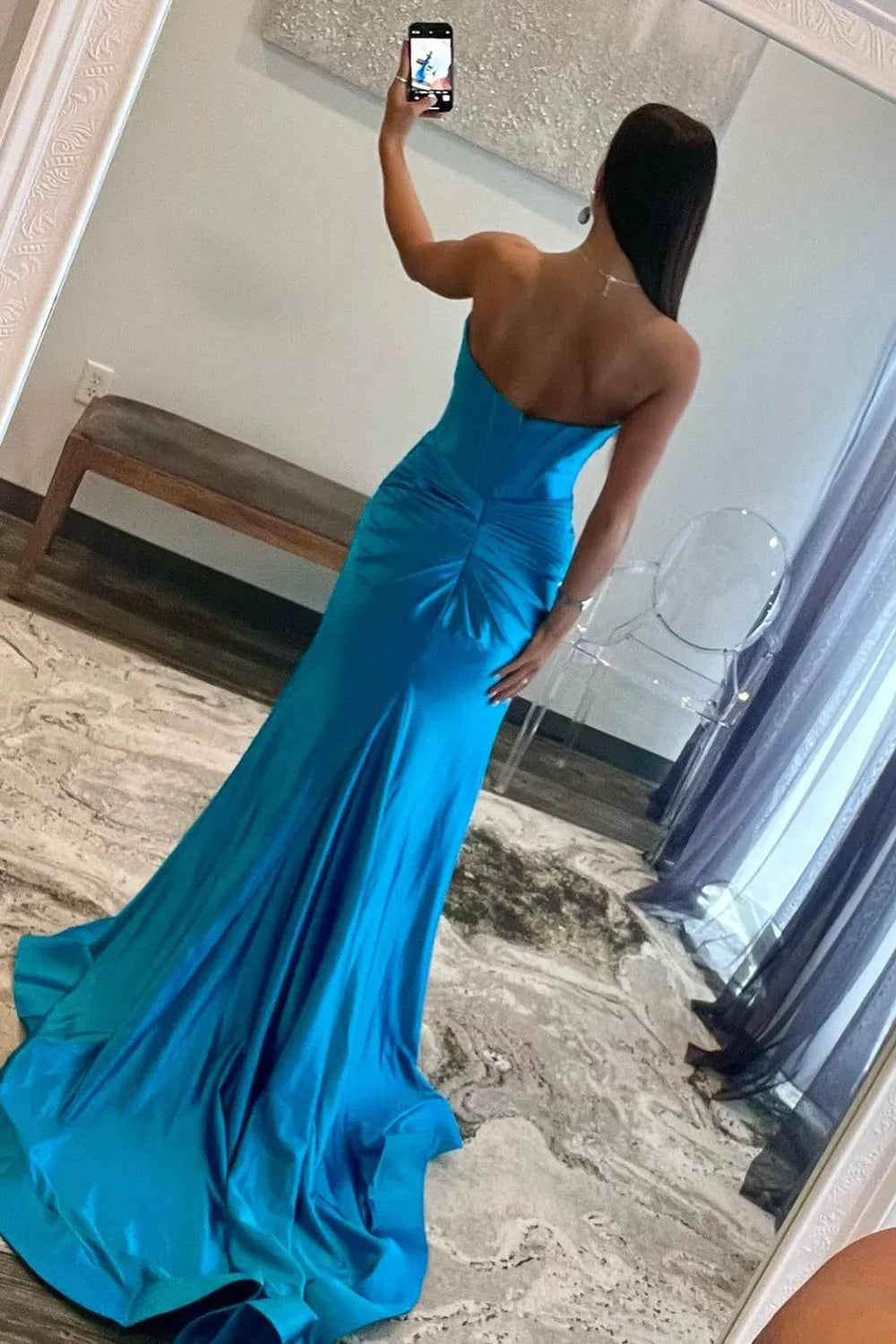 Sexy Red Sweetheart Corset Satin Mermaid Prom Dress with High Slit